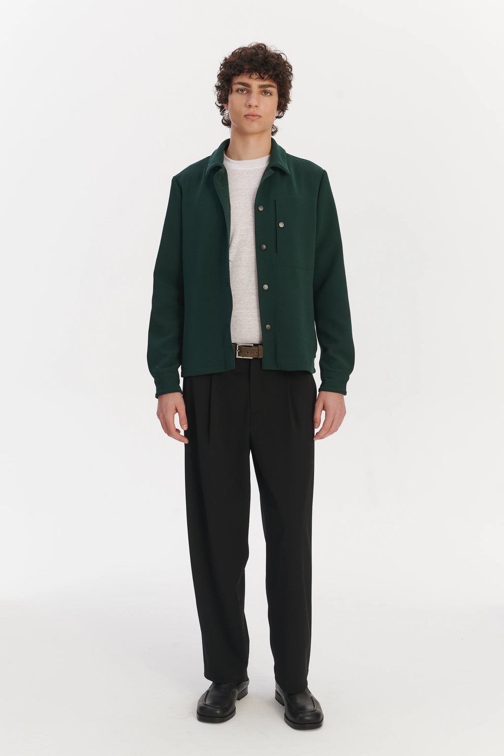 Snap Button Jacket in the Finest Green Easy Stretch Italian Virgin Wool