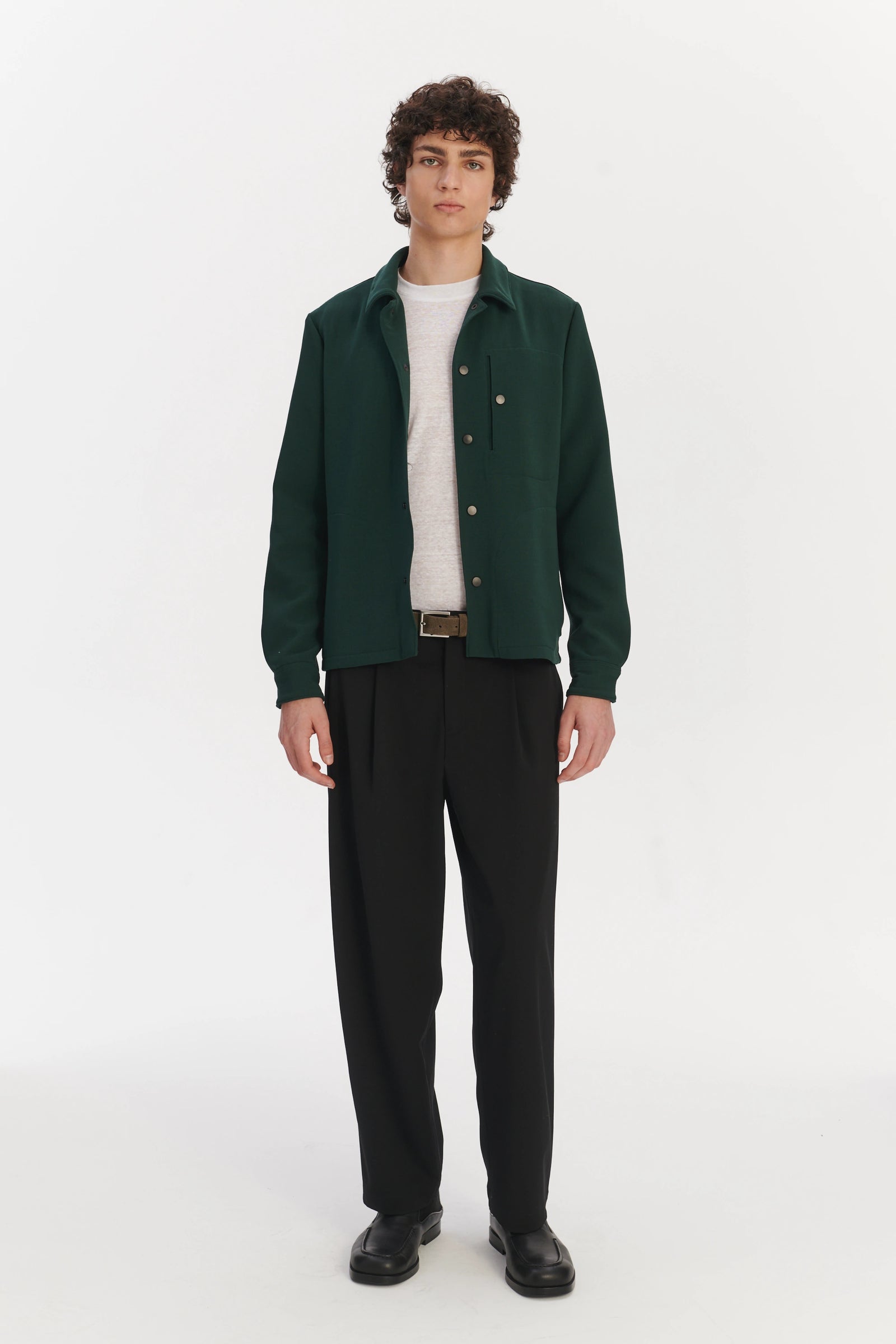 Snap Button Jacket in the Finest Green Easy Stretch Italian Virgin Wool