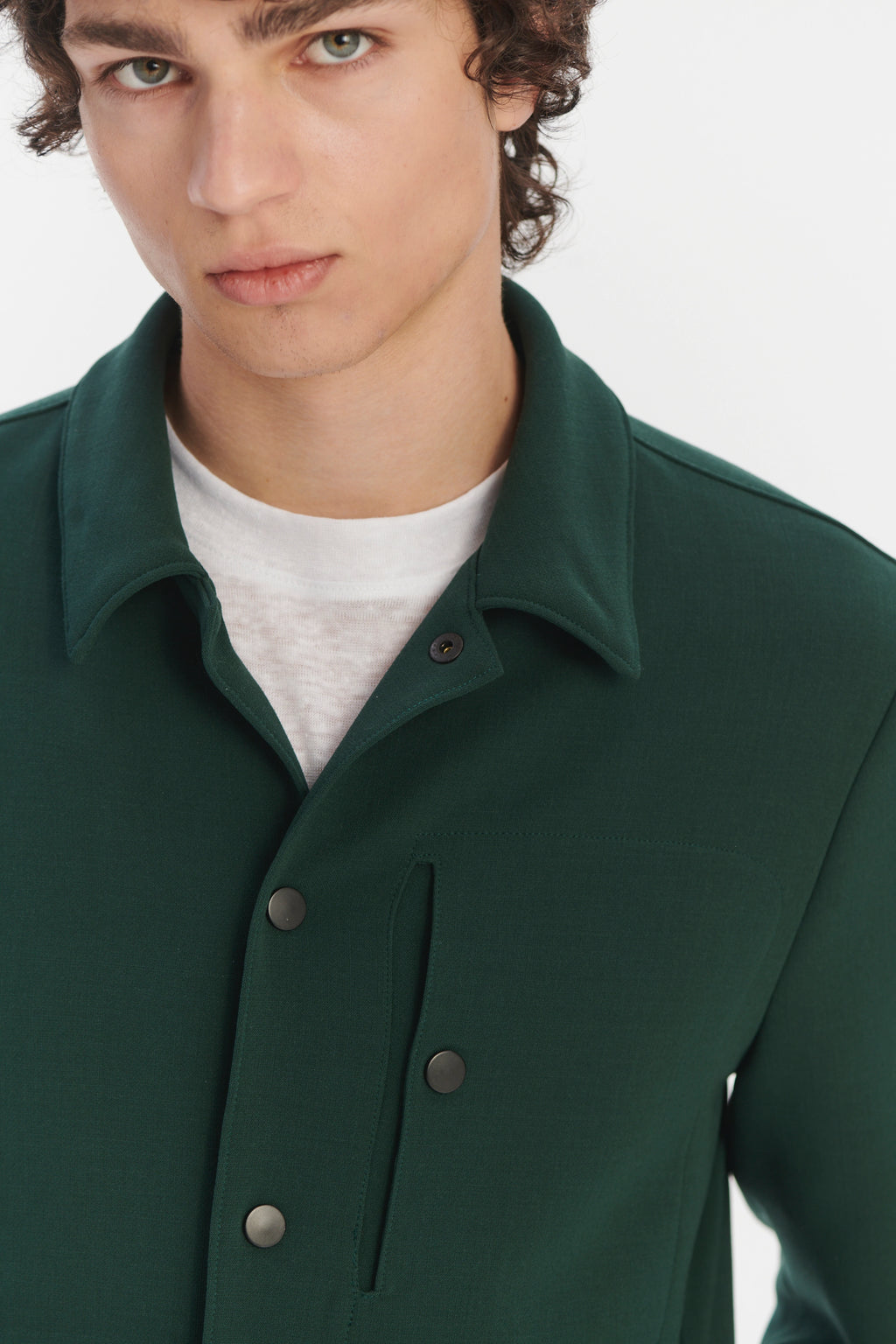 Snap Button Jacket in the Finest Green Easy Stretch Italian Virgin Wool