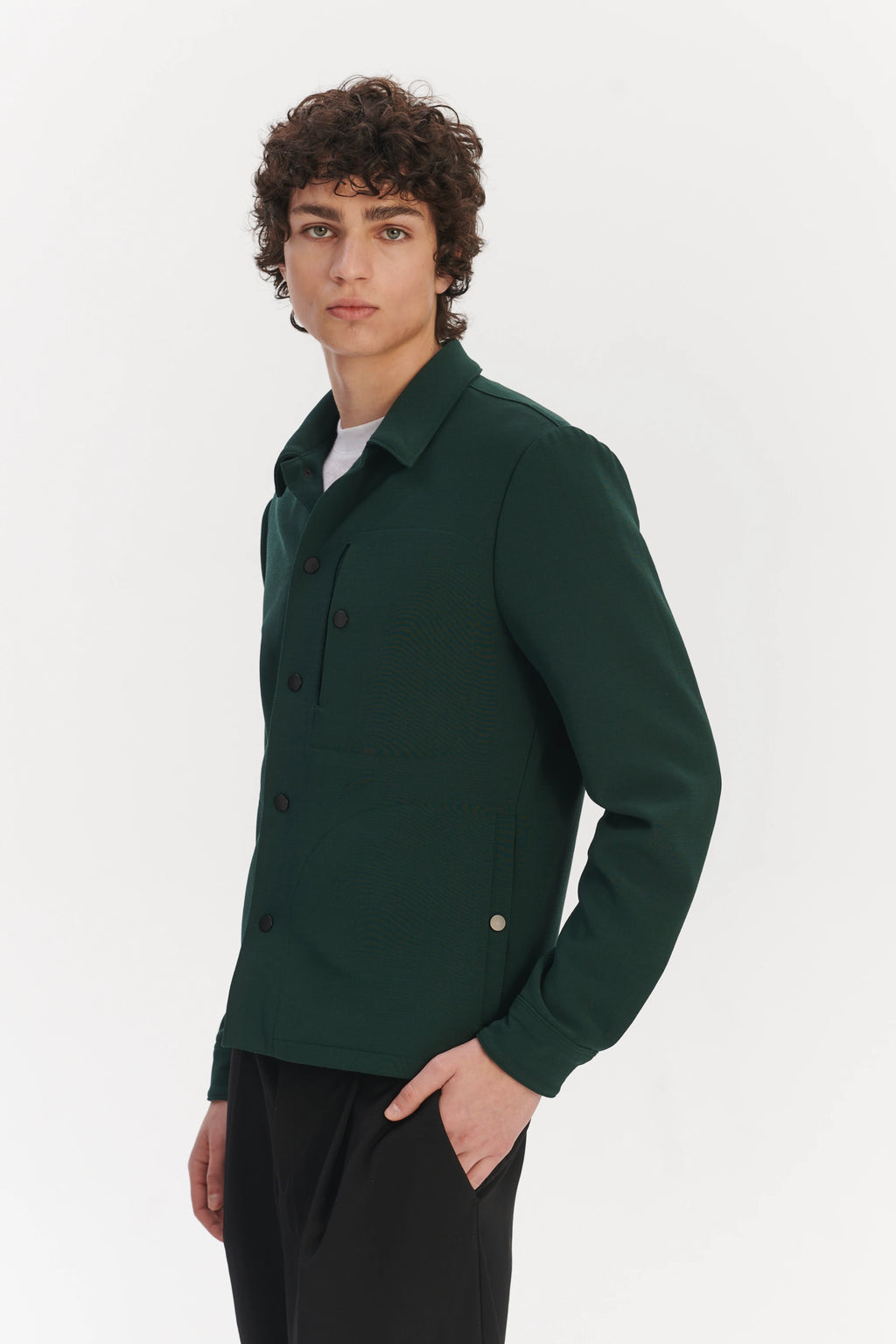 Snap Button Jacket in the Finest Green Easy Stretch Italian Virgin Wool