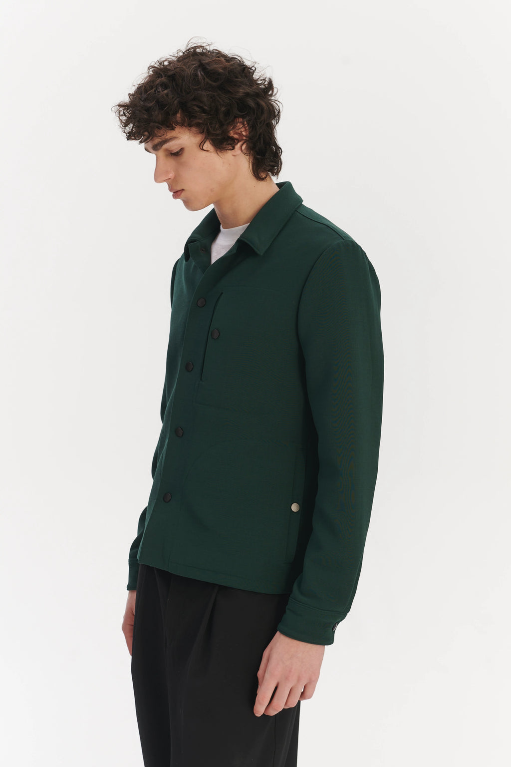 Snap Button Jacket in the Finest Green Easy Stretch Italian Virgin Wool