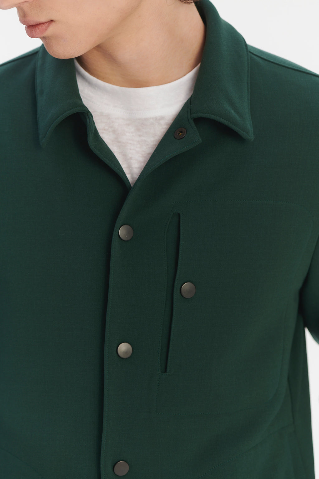 Snap Button Jacket in the Finest Green Easy Stretch Italian Virgin Wool