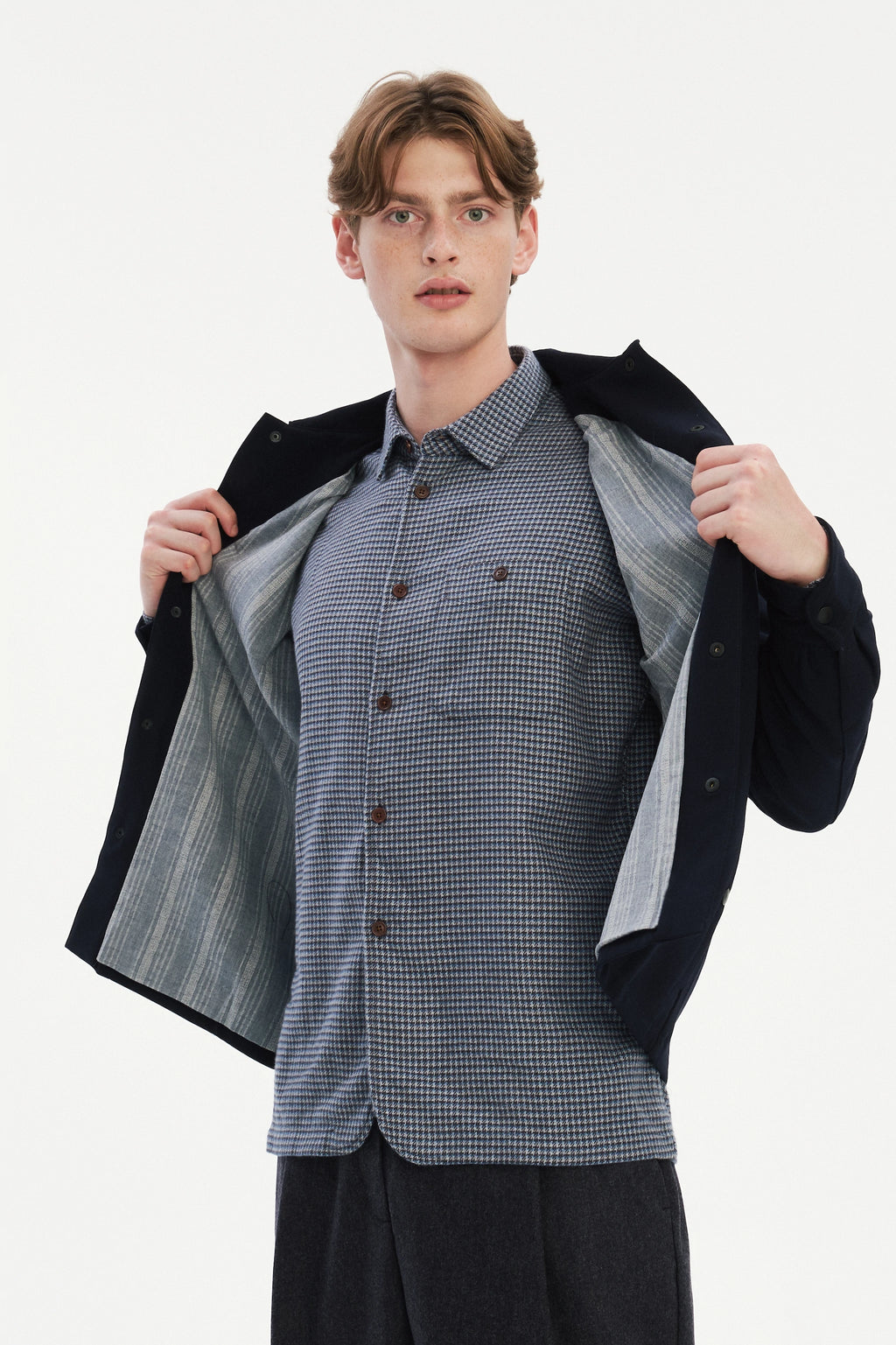 Snap Button Jacket in the Finest Navy Blue Easy Stretch Italian Virgin Wool