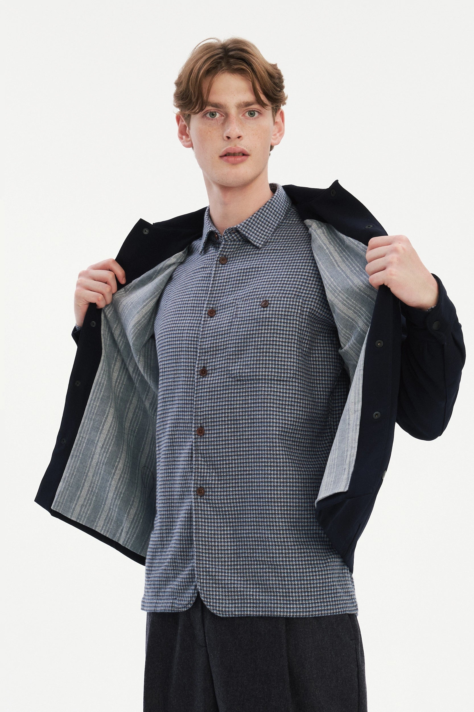 Snap Button Jacket in the Finest Navy Blue Easy Stretch Italian Virgin Wool