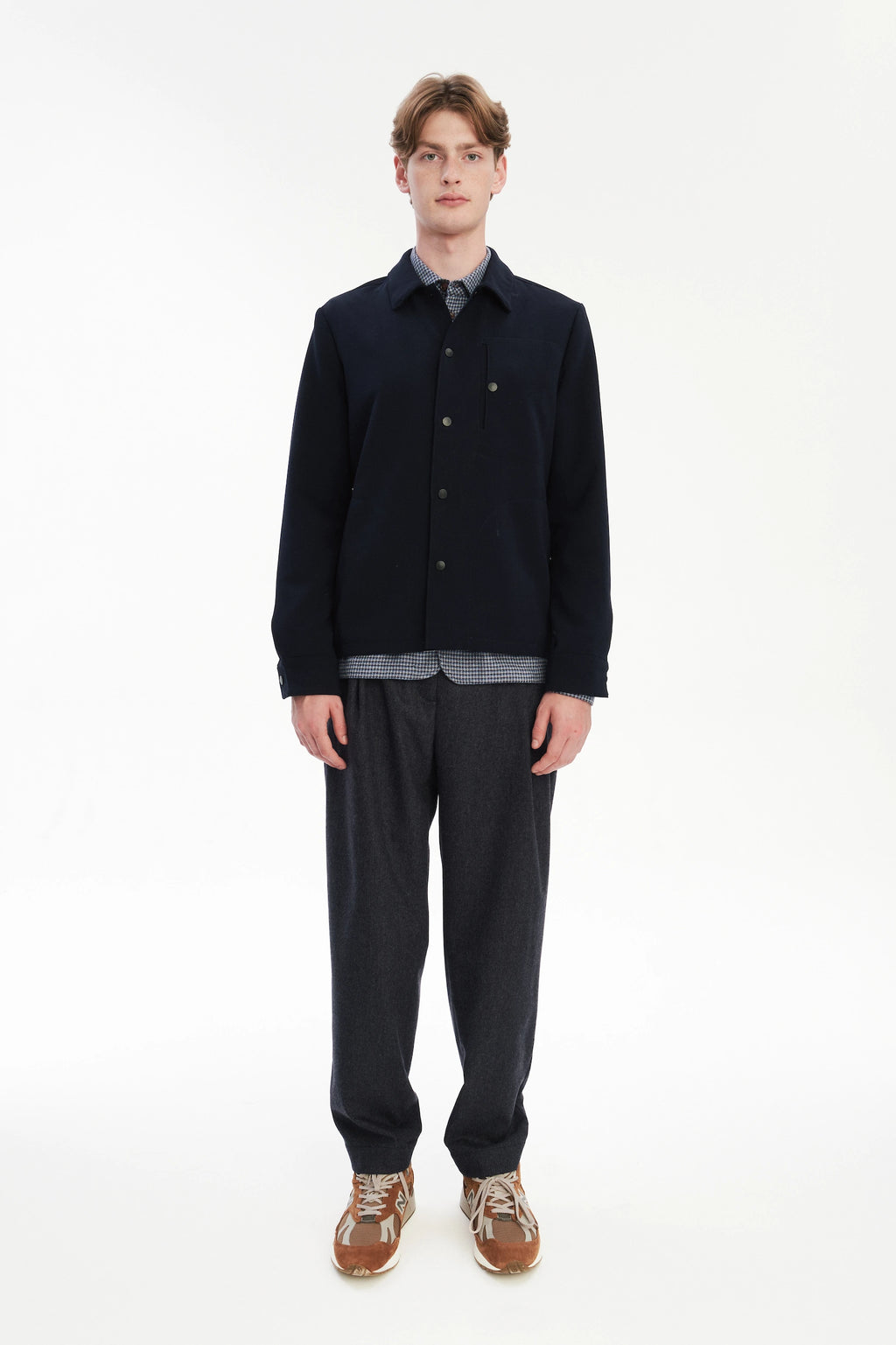 Snap Button Jacket in the Finest Navy Blue Easy Stretch Italian Virgin Wool