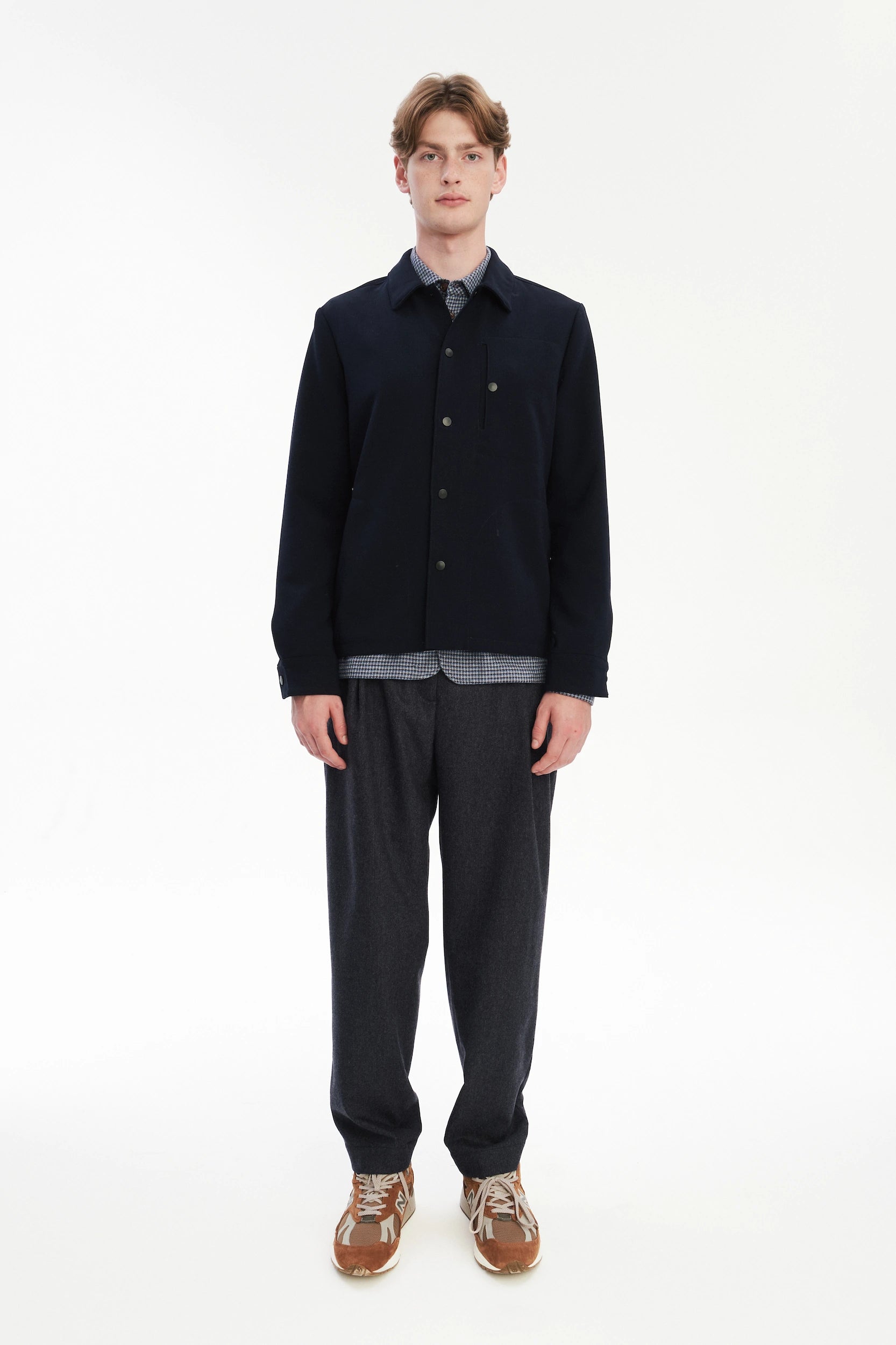 Snap Button Jacket in the Finest Navy Blue Easy Stretch Italian Virgin Wool