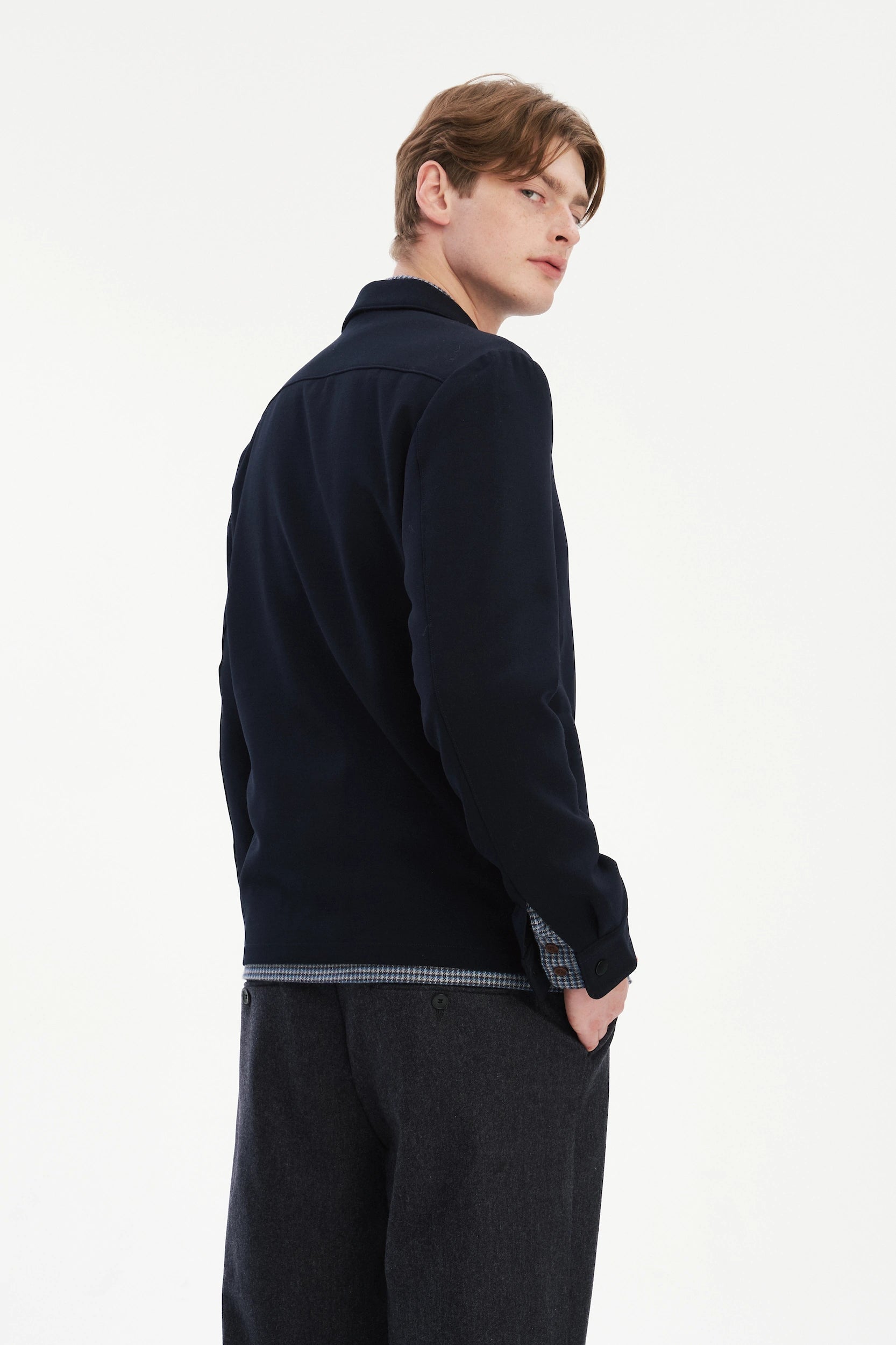 Snap Button Jacket in the Finest Navy Blue Easy Stretch Italian Virgin Wool