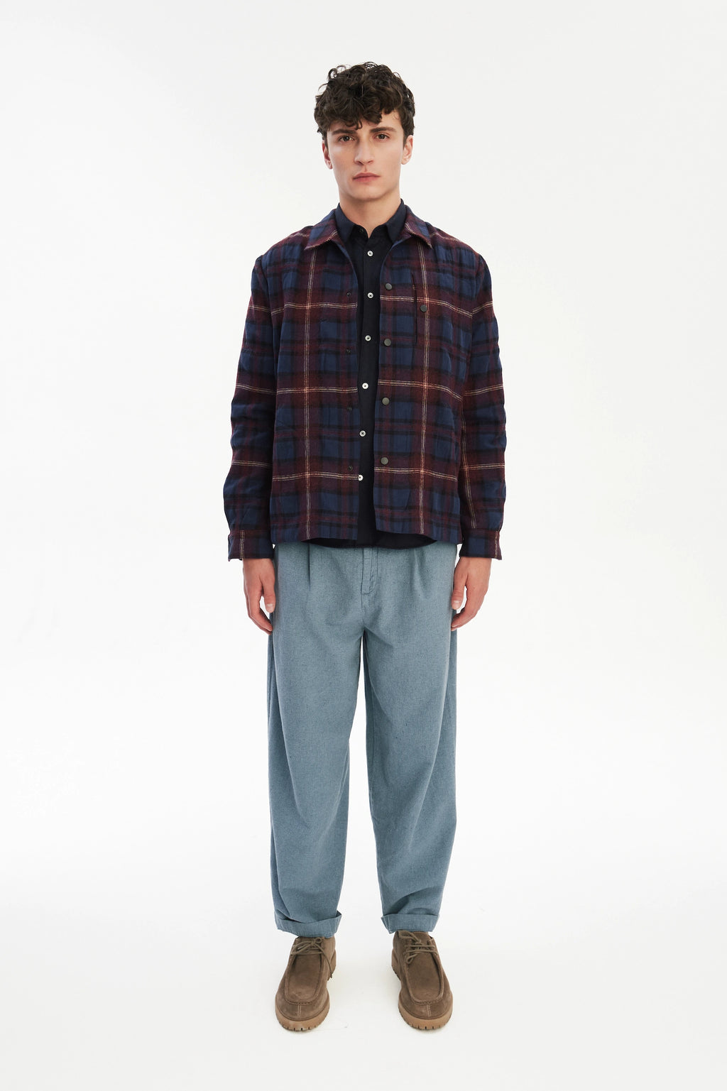 Snap Button Jacket in Recycled Wool and Cotton