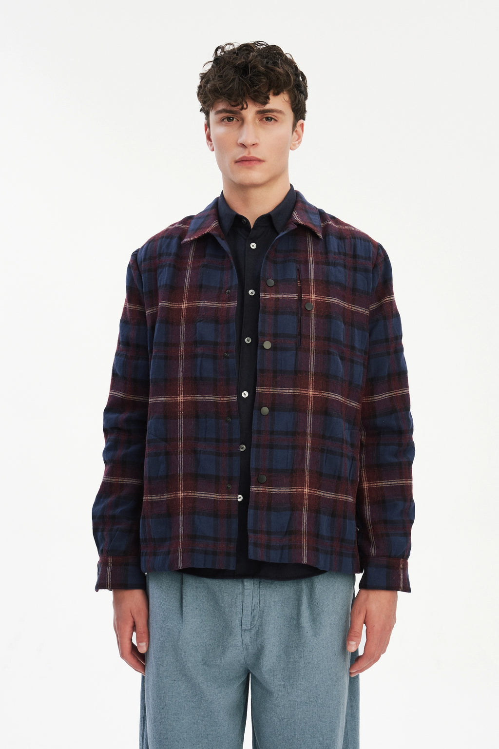 Snap Button Jacket in Recycled Wool and Cotton