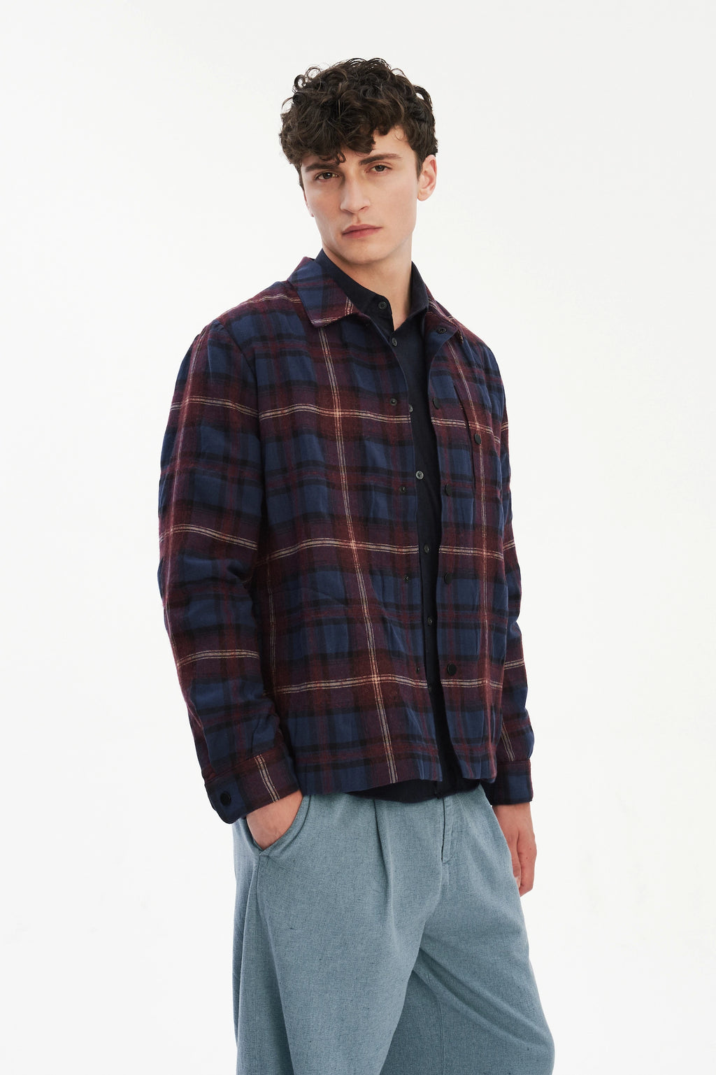 Snap Button Jacket in Recycled Wool and Cotton