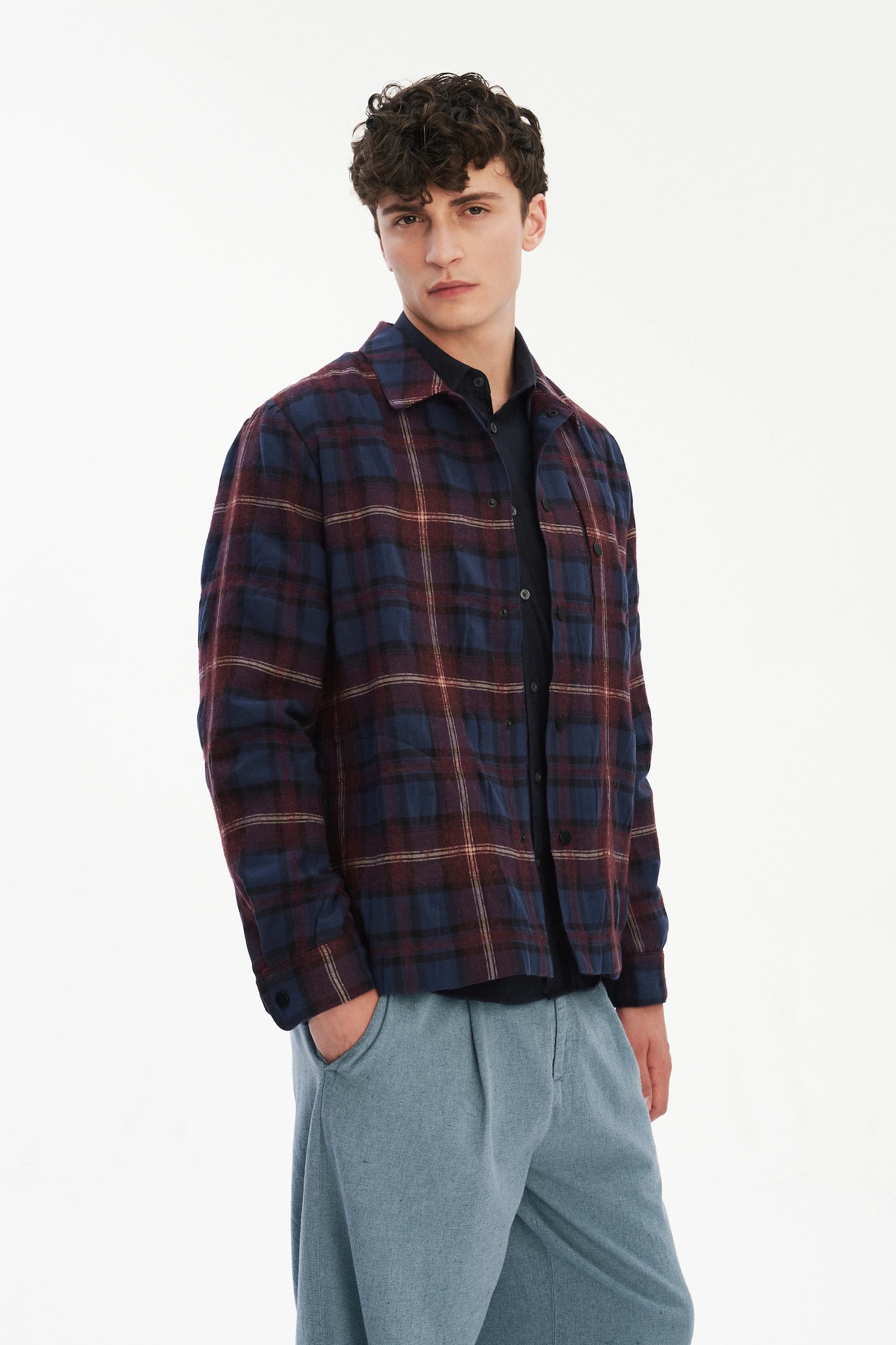 Snap Button Jacket in Recycled Wool and Cotton