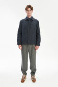 Snap Button Jacket in Navy Recycled Wool and Cotton with MEIDA