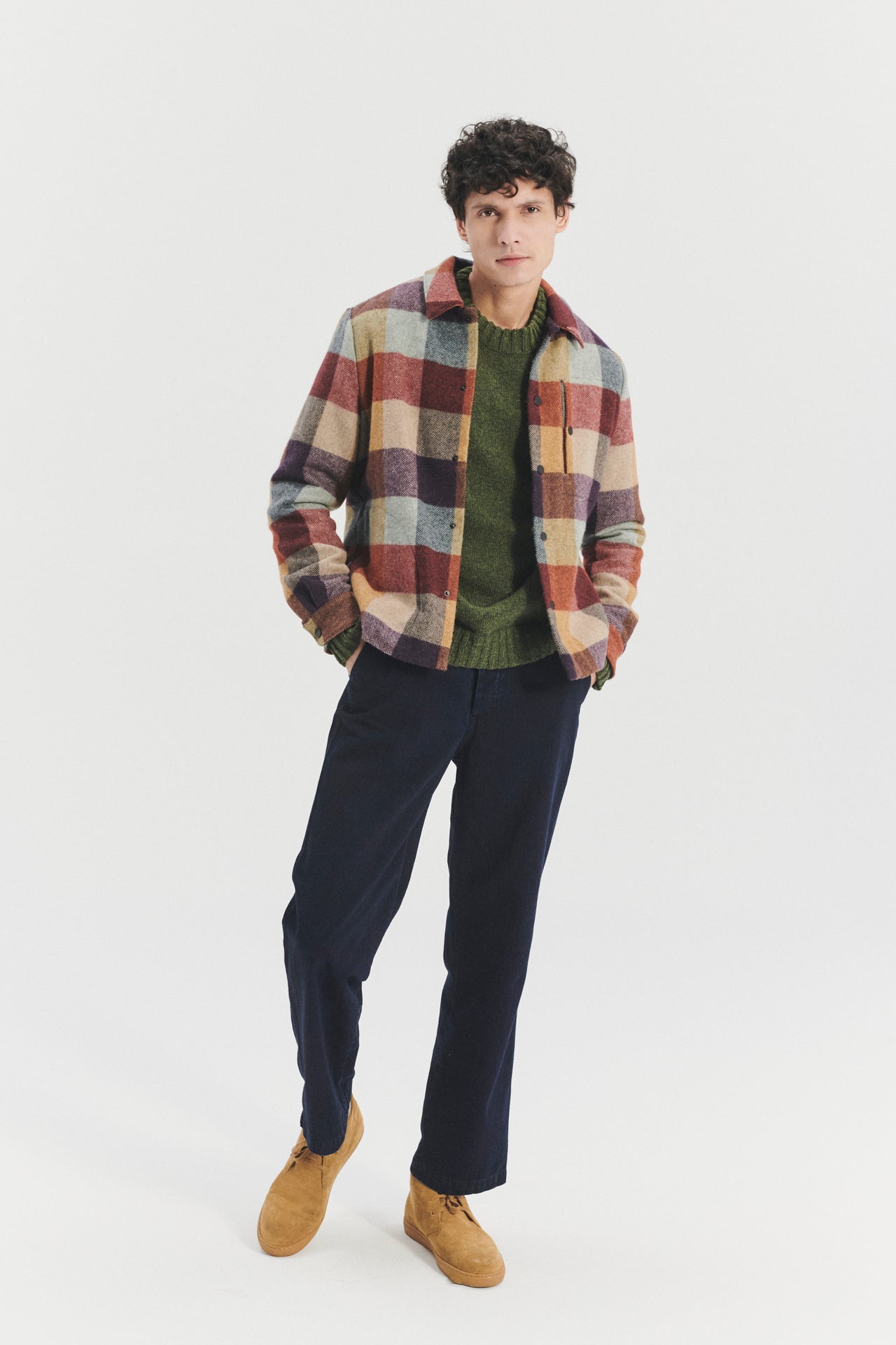 Relaxed Jacket in a Recycled Blend of Wool in Vivid Orange Check