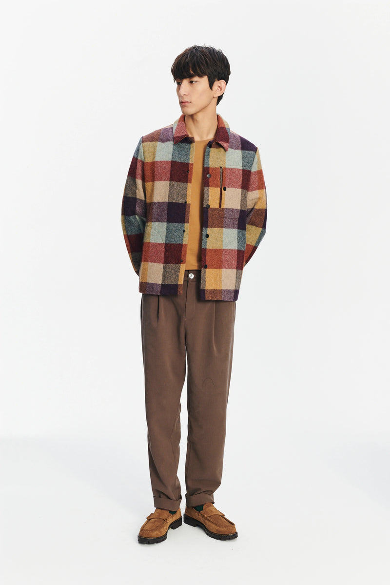 Relaxed Jacket in a Recycled Blend of Wool in Vivid Orange Check