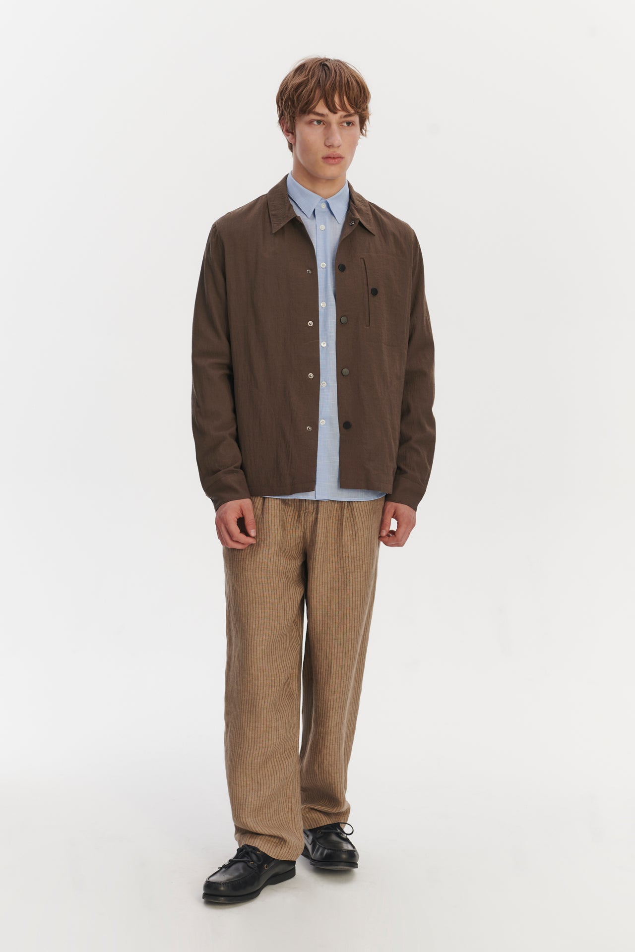 Snap Button Jacket in the Finest Olive Brown Italian Merino Wool