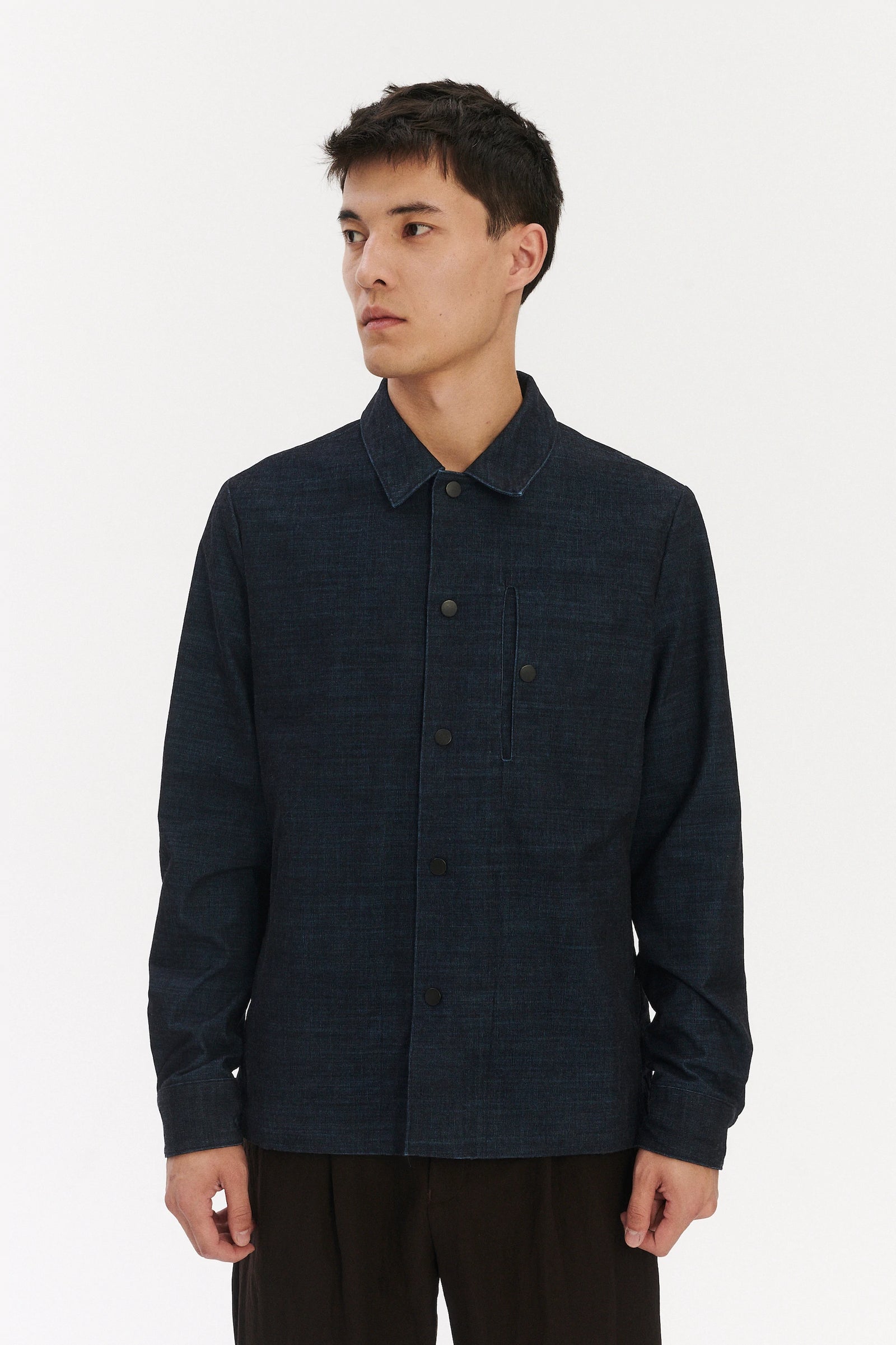 Snap Button Jacket in a Dark Blue Melange Italian Corduroy Cotton