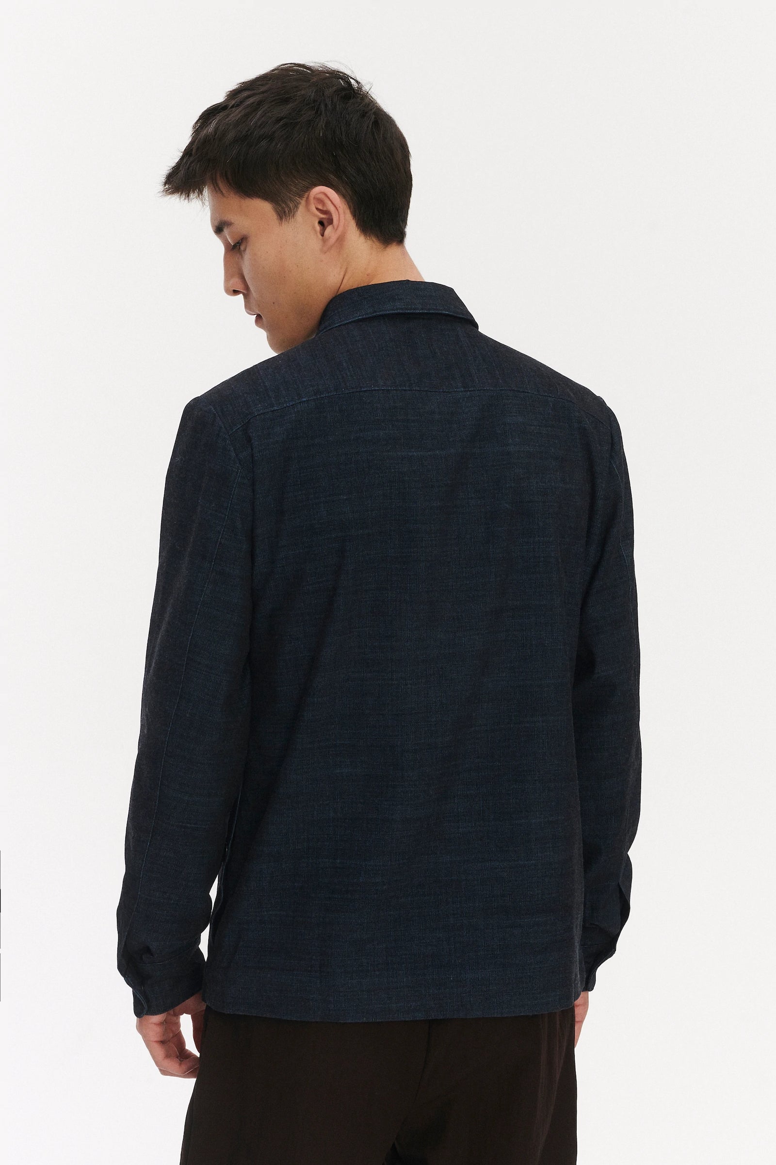 Snap Button Jacket in a Dark Blue Melange Italian Corduroy Cotton
