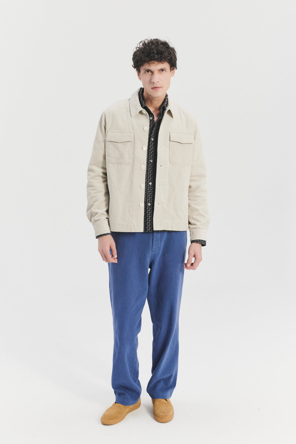 Jacket in a Flat White Japanese Corduroy Cotton with MEIDA Thermo Insulation