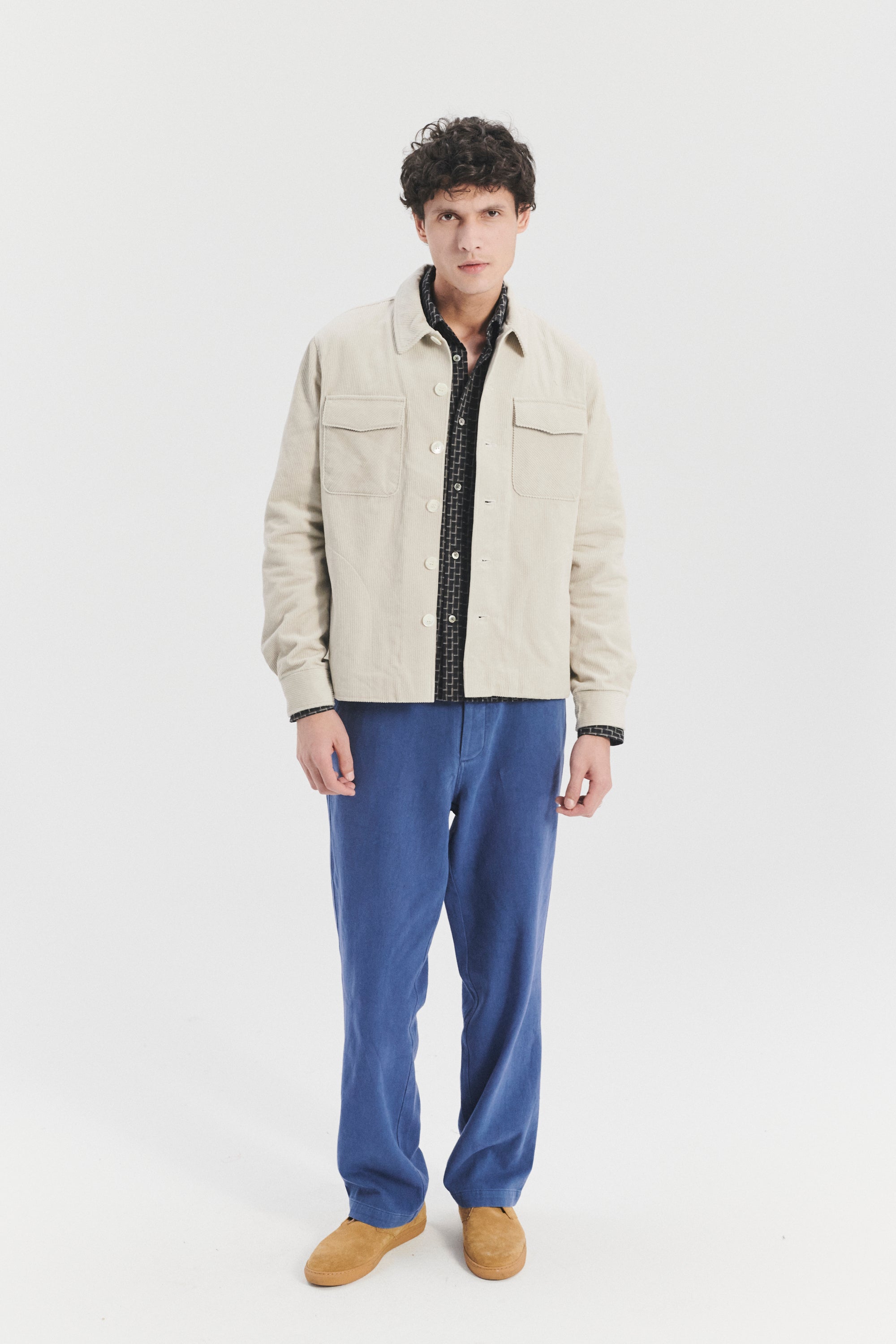 Jacket in a Flat White Japanese Corduroy Cotton with MEIDA Thermo Insulation