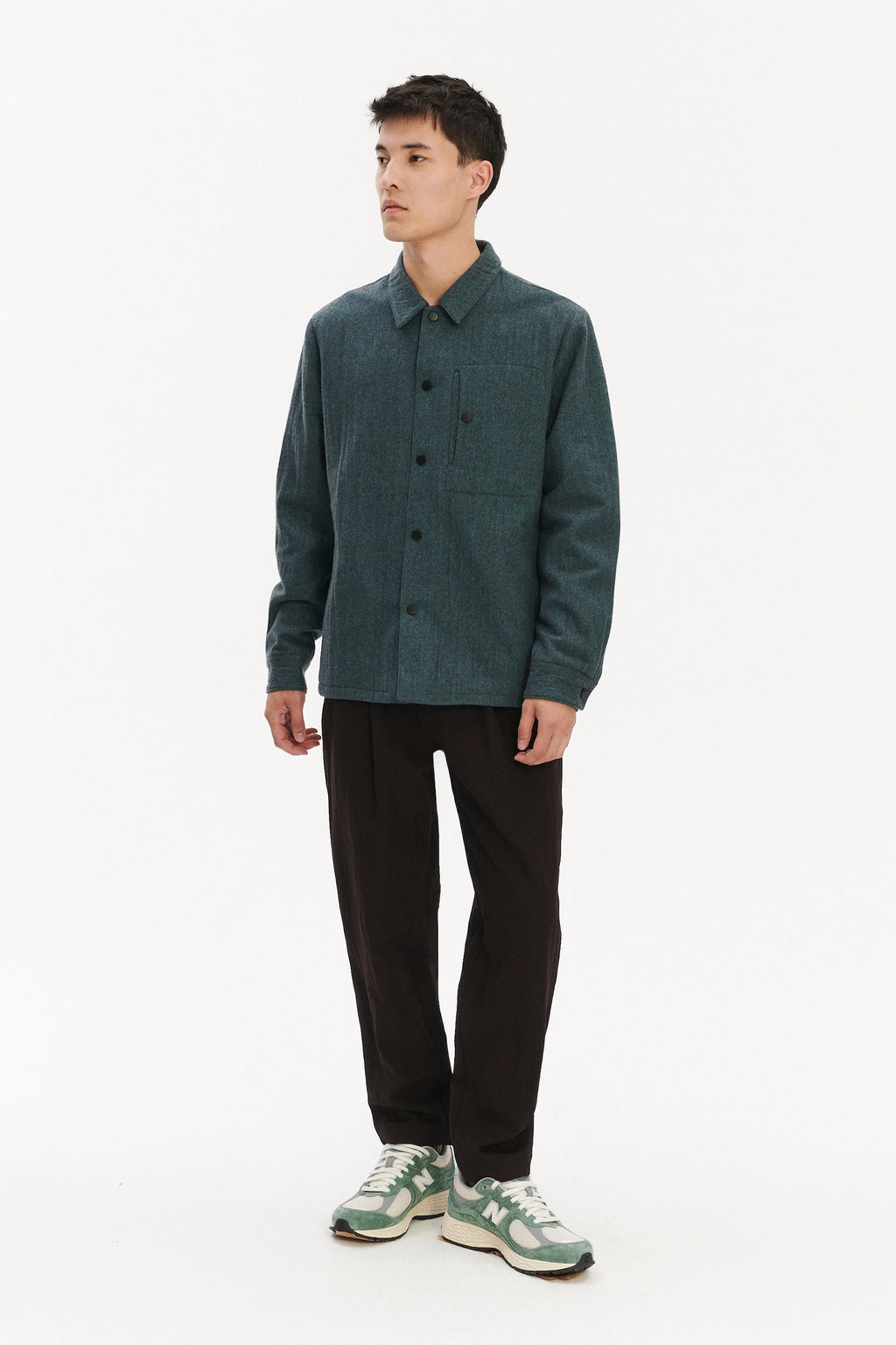 Snap Button Jacket in a Petrol Blue Italian Wool by Vitale Barberis Canonico