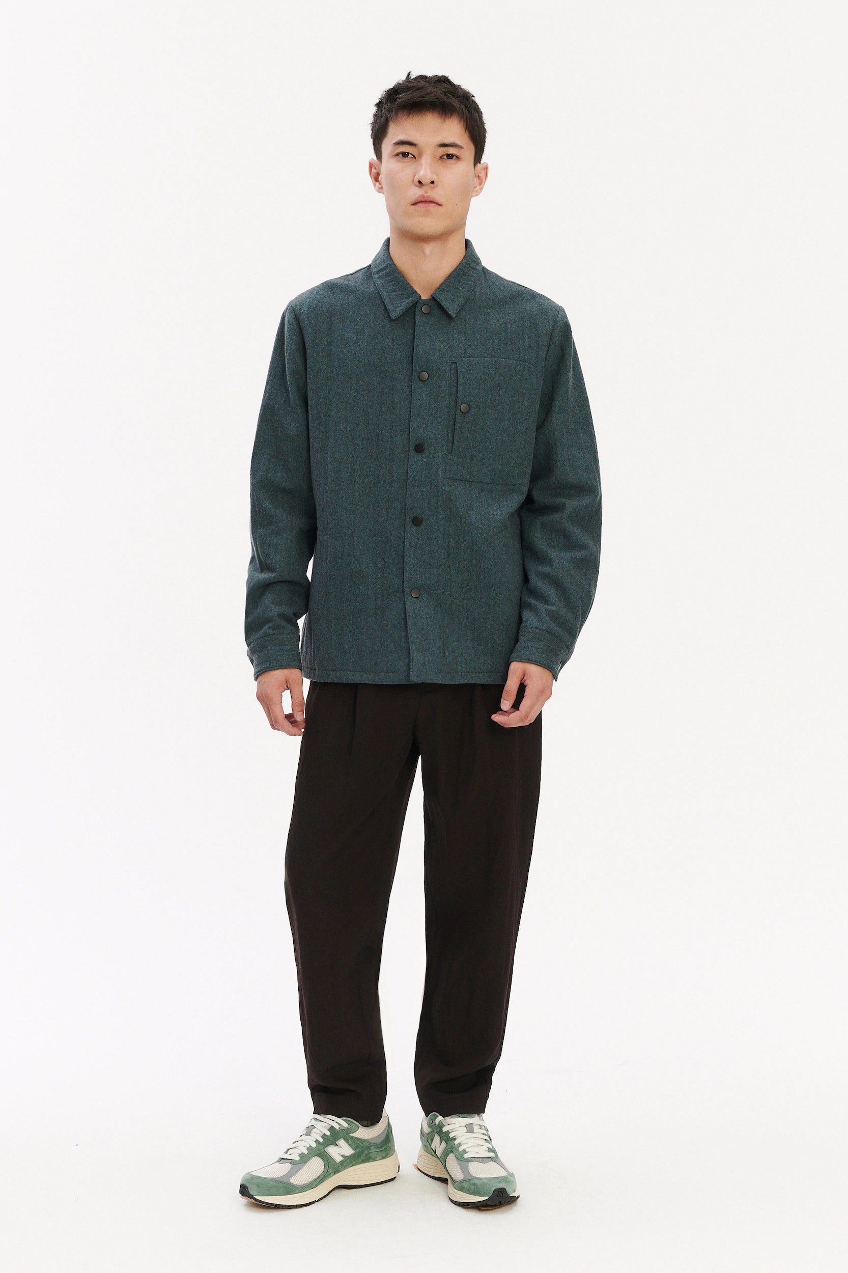 Snap Button Jacket in a Petrol Blue Italian Wool by Vitale Barberis Canonico