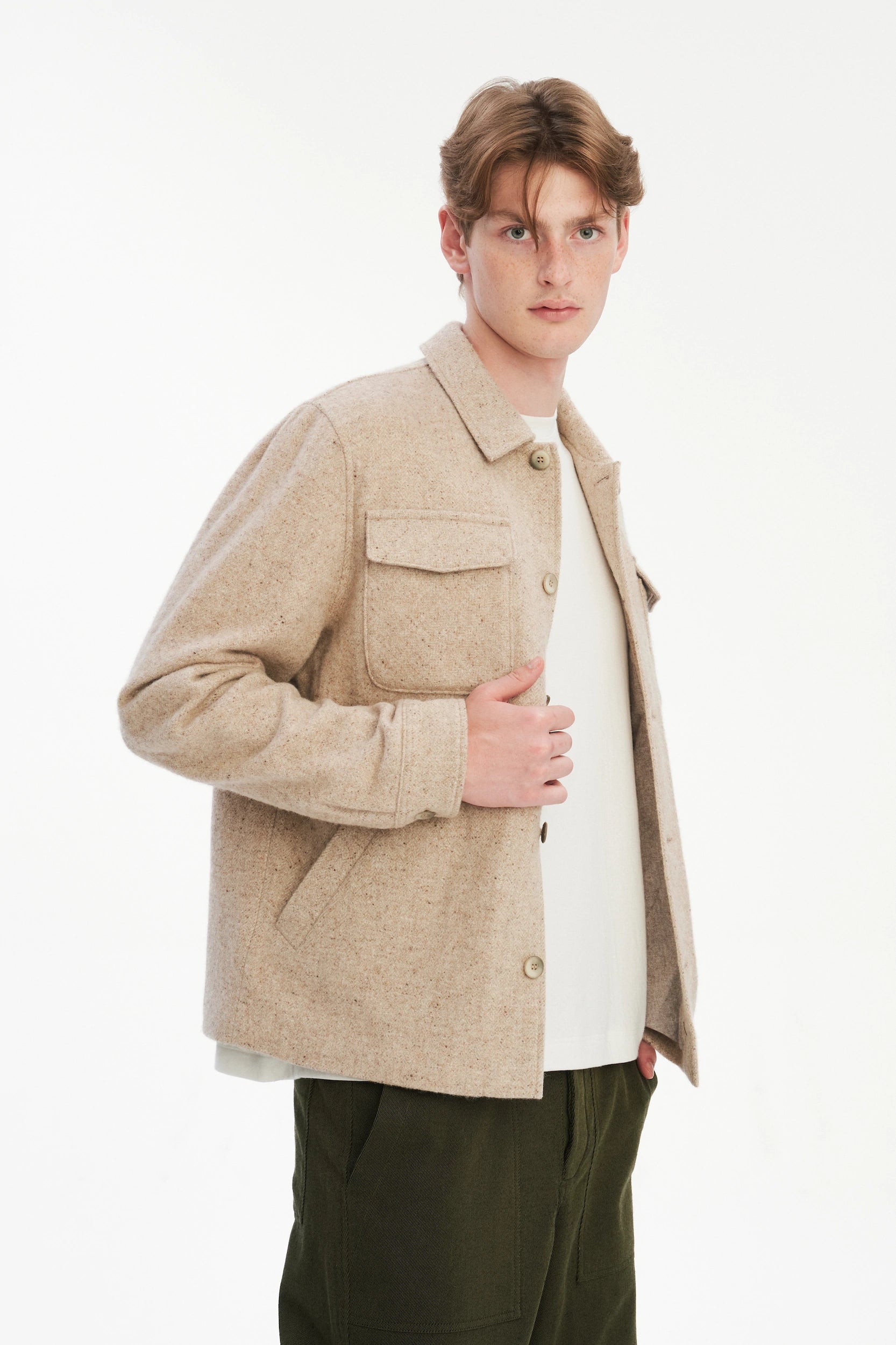 Winter Jacket in a Thick Recycled Italian Wool and Polyamide