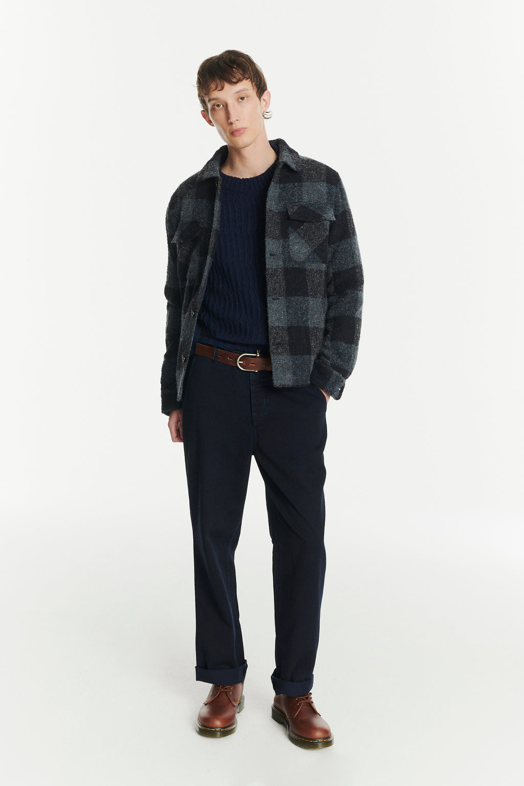 Winter Jacket in a Tonal Navy and Grey Chequered Italian Virgin and Alpaca Wool with MEIDA Thermo Insulation