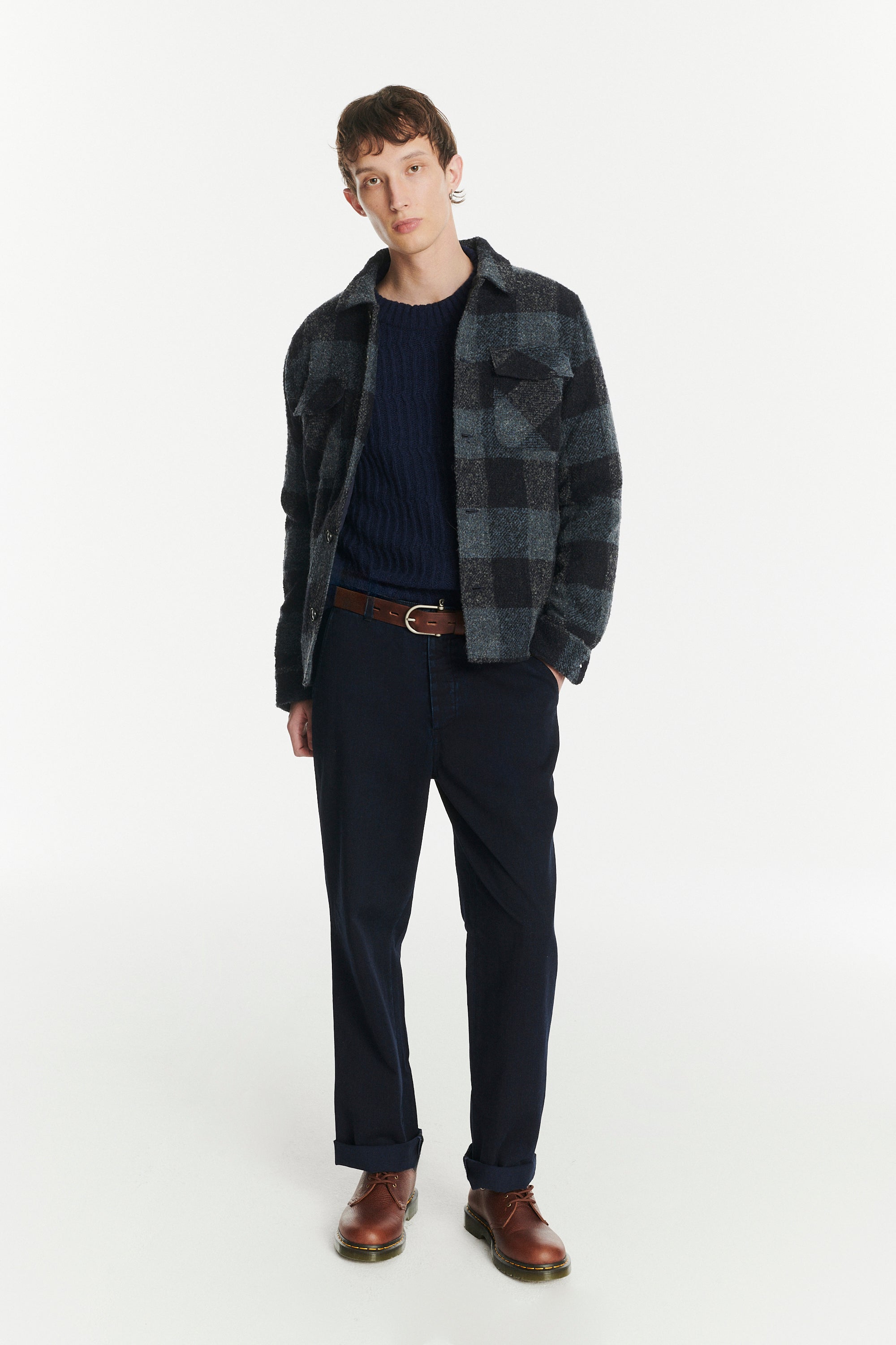 Winter Jacket in a Tonal Navy and Grey Chequered Italian Virgin and Alpaca Wool with MEIDA Thermo Insulation