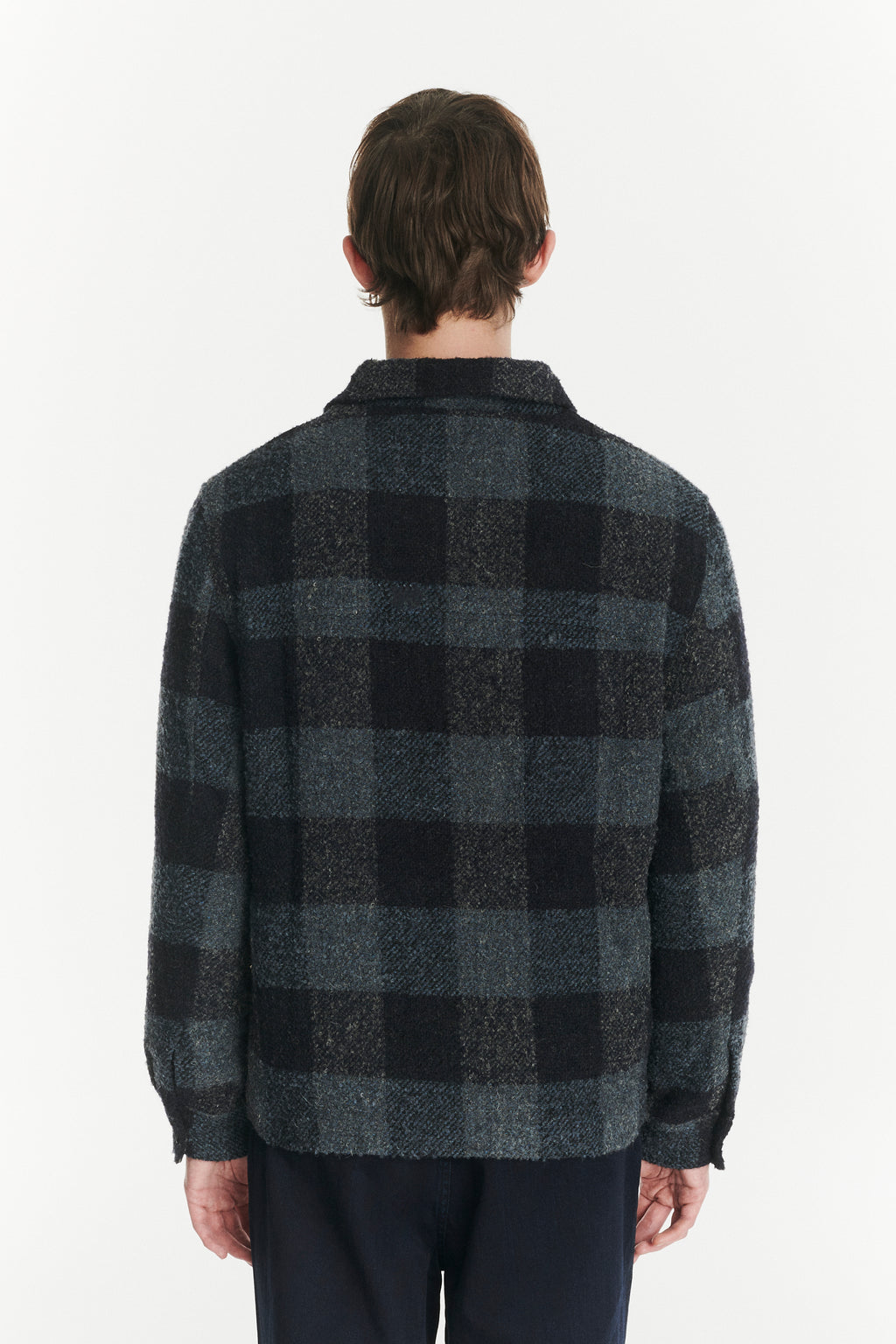Winter Jacket in a Tonal Navy and Grey Chequered Italian Virgin and Alpaca Wool with MEIDA Thermo Insulation