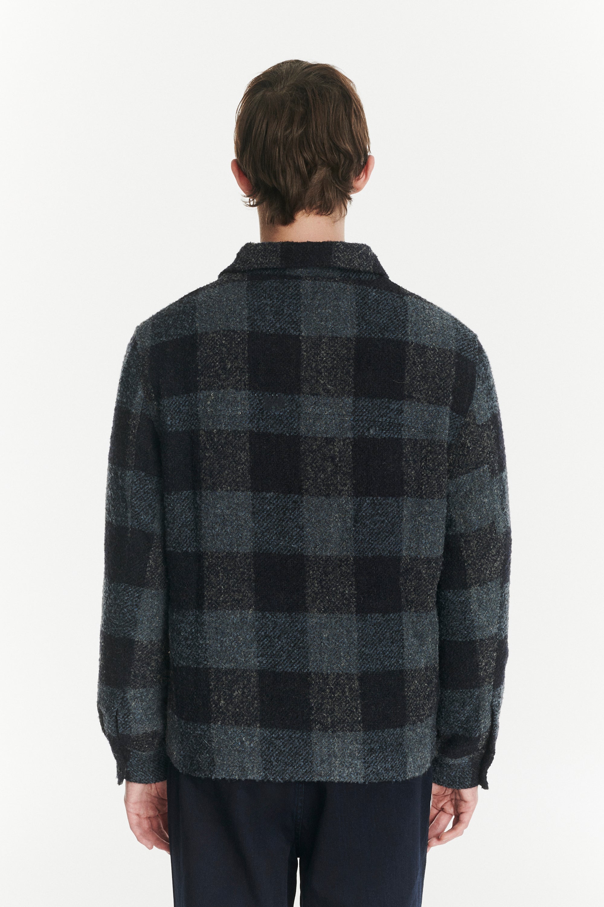 Winter Jacket in a Tonal Navy and Grey Chequered Italian Virgin and Alpaca Wool with MEIDA Thermo Insulation