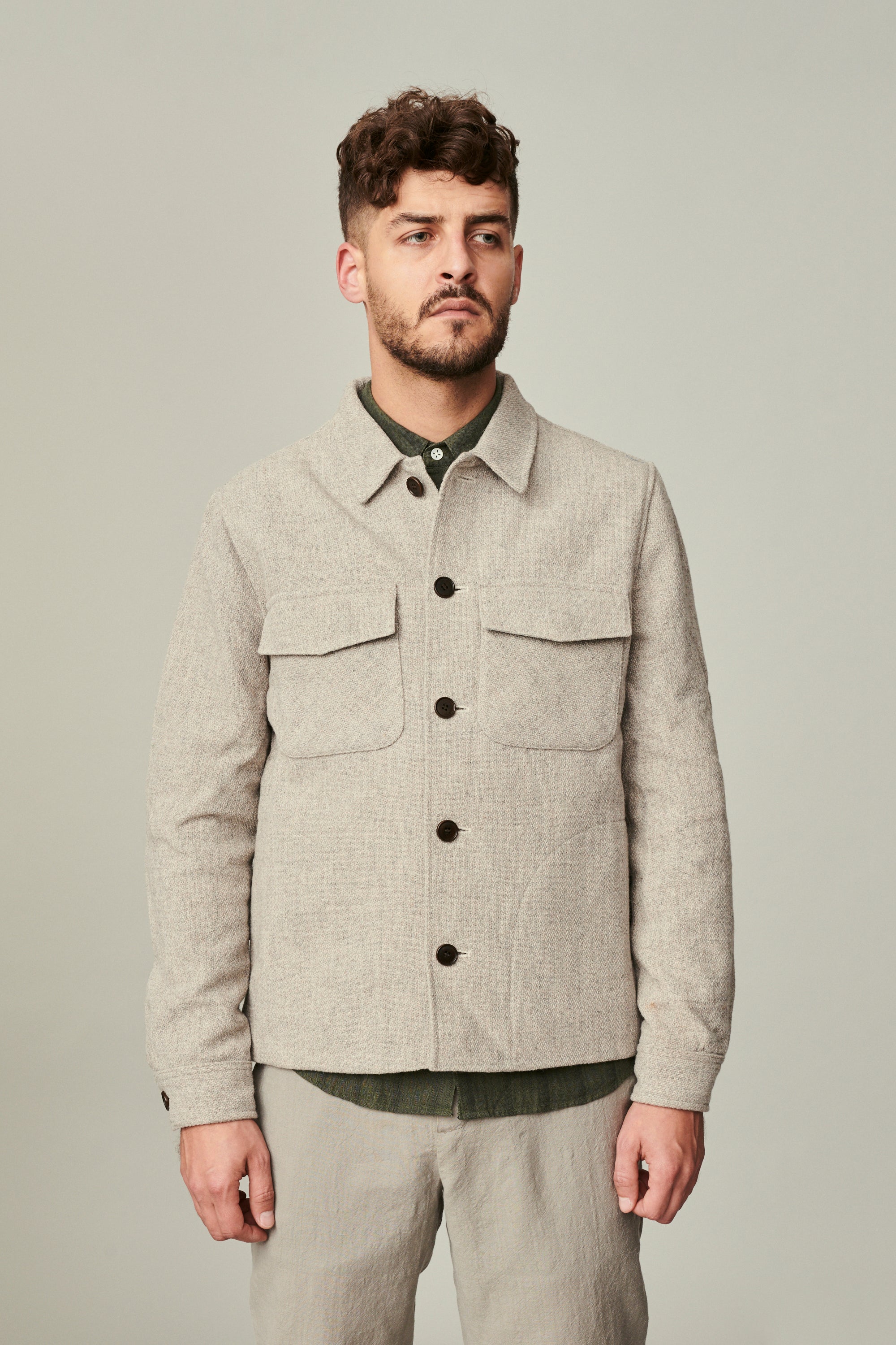 Winter Jacket in a Creamy Beige Polish Raw Wool with MEIDA Thermo Insulation