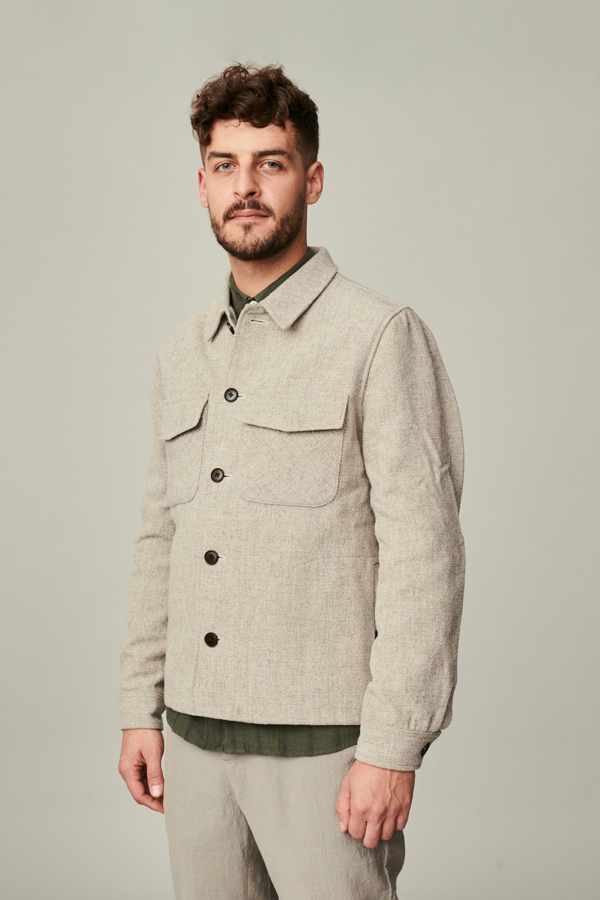 Winter Jacket in a Creamy Beige Polish Raw Wool with MEIDA Thermo Insulation