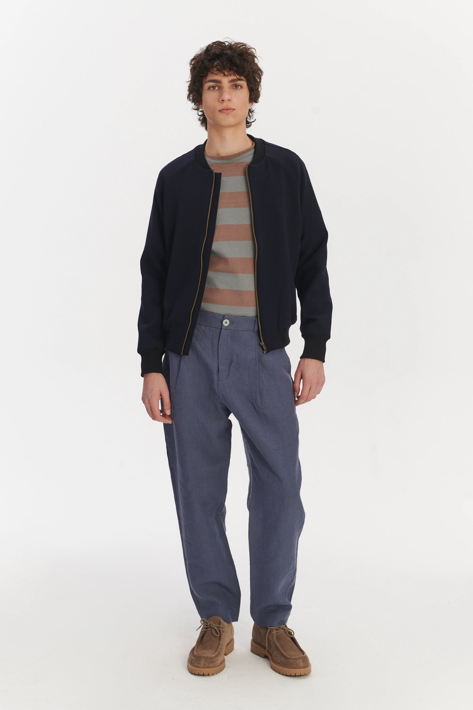 Bomber Jacket in a Midnight Blue Italian Modern Technical Virginal Wool