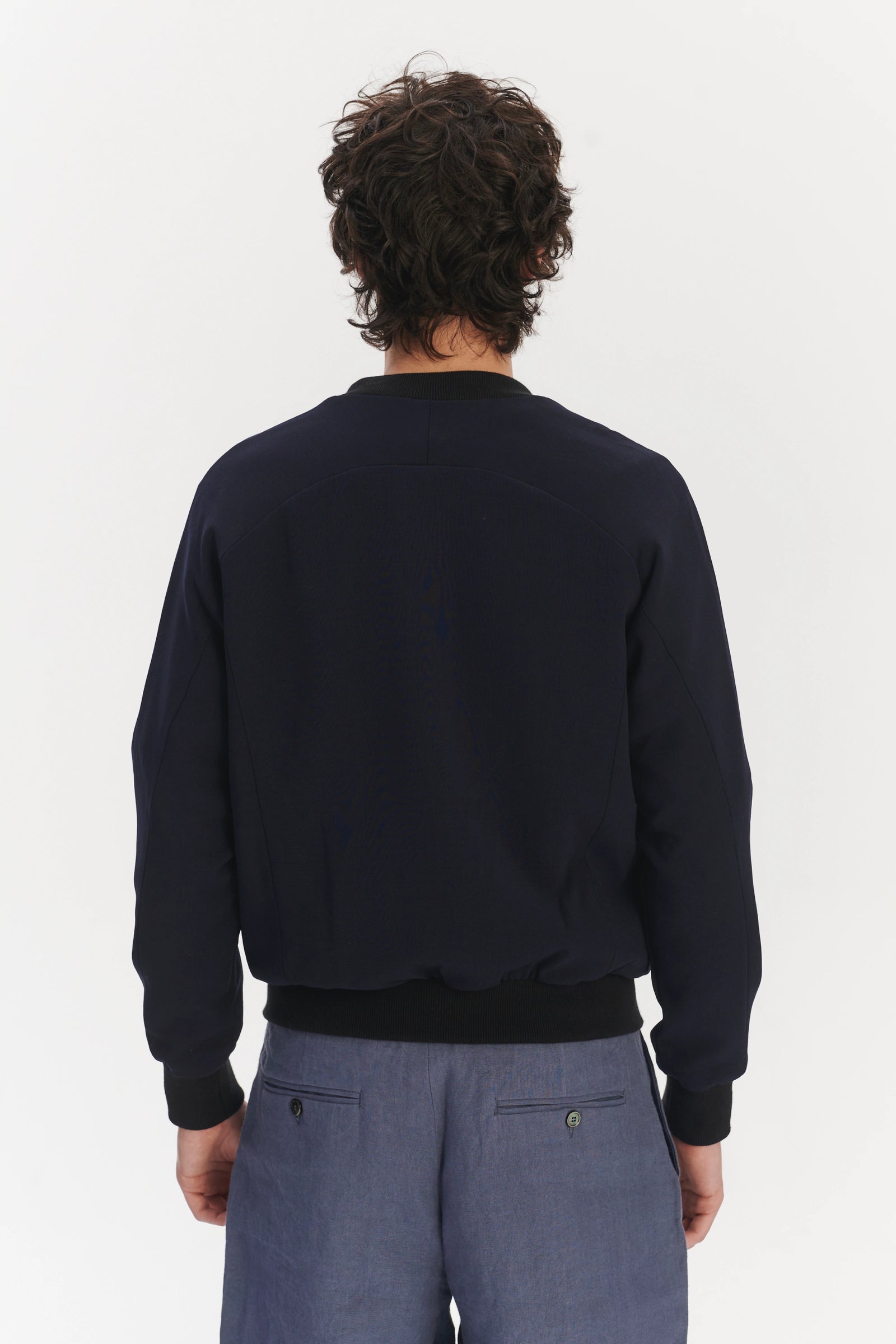 Bomber Jacket in a Midnight Blue Italian Modern Technical Virginal Wool