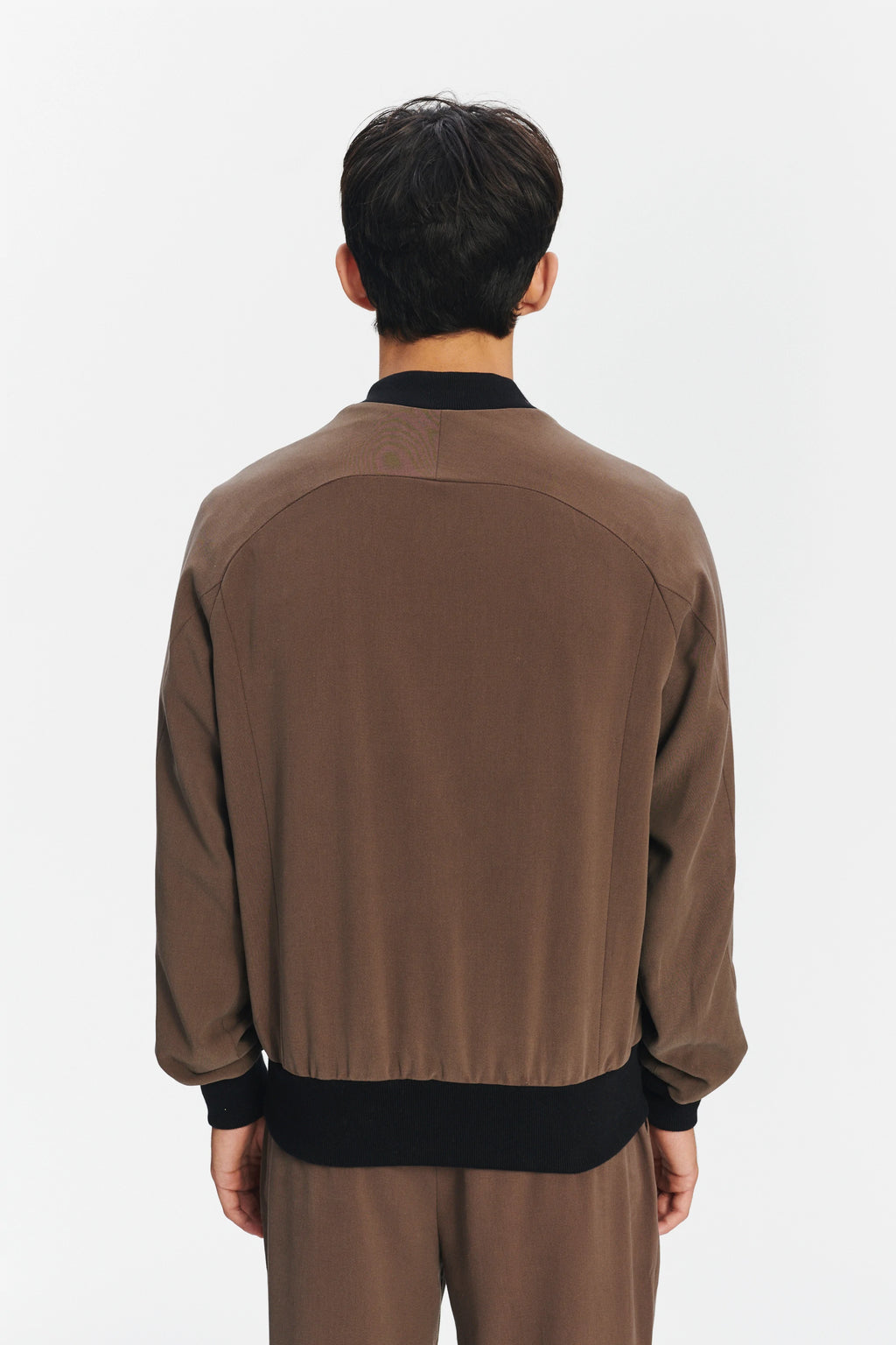 Bomber Jacket in the Finest Blend of Taupe Brown Italian Virgin Wool and Cotton by Albini