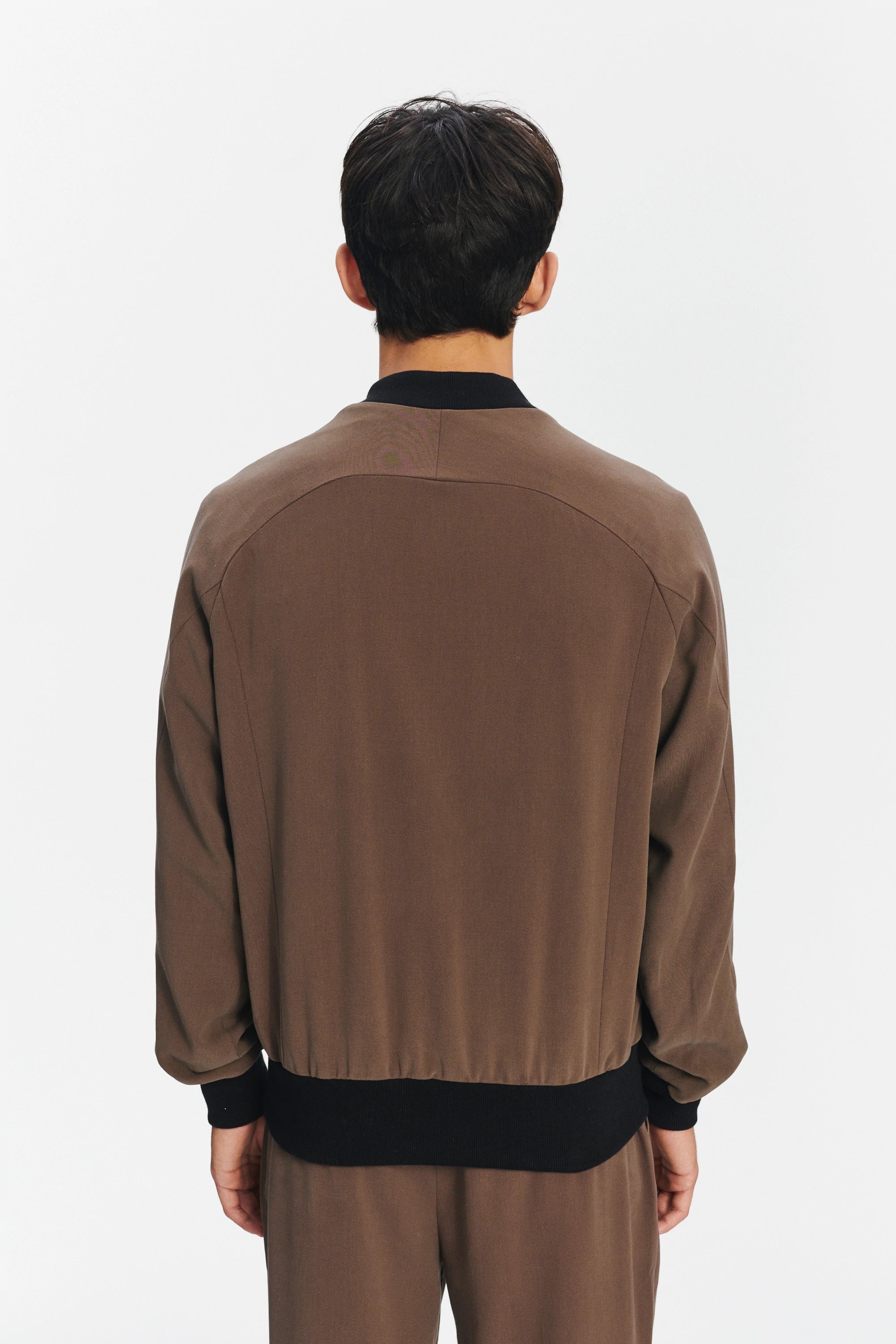 Bomber Jacket in the Finest Blend of Taupe Brown Italian Virgin Wool and Cotton by Albini