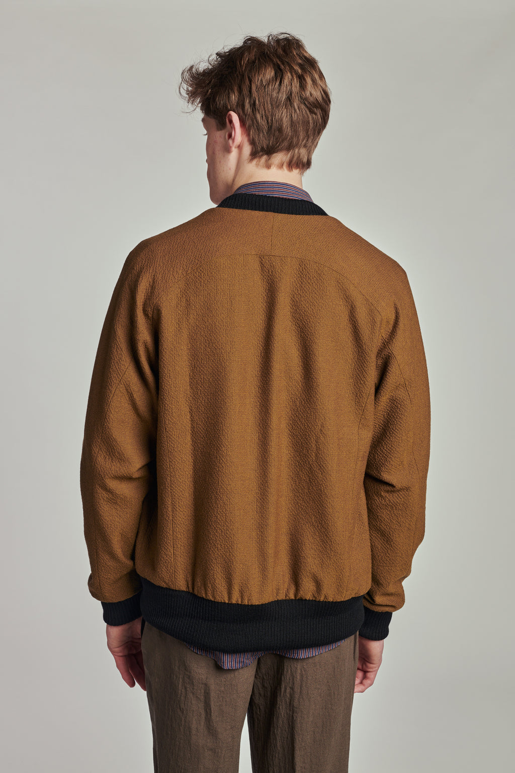 Bomber Jacket in a Mustard Yellow Italian Wool and Cotton Seersucker