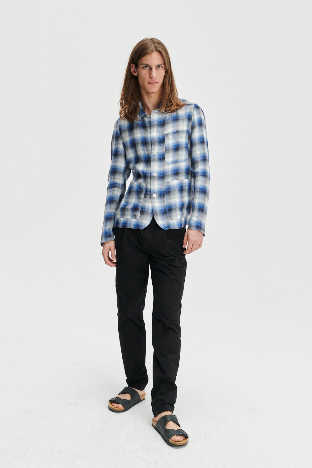 Daily Jacket in a Tonal Blue, Grey and White Chequered Fine Italian Linen by Albini
