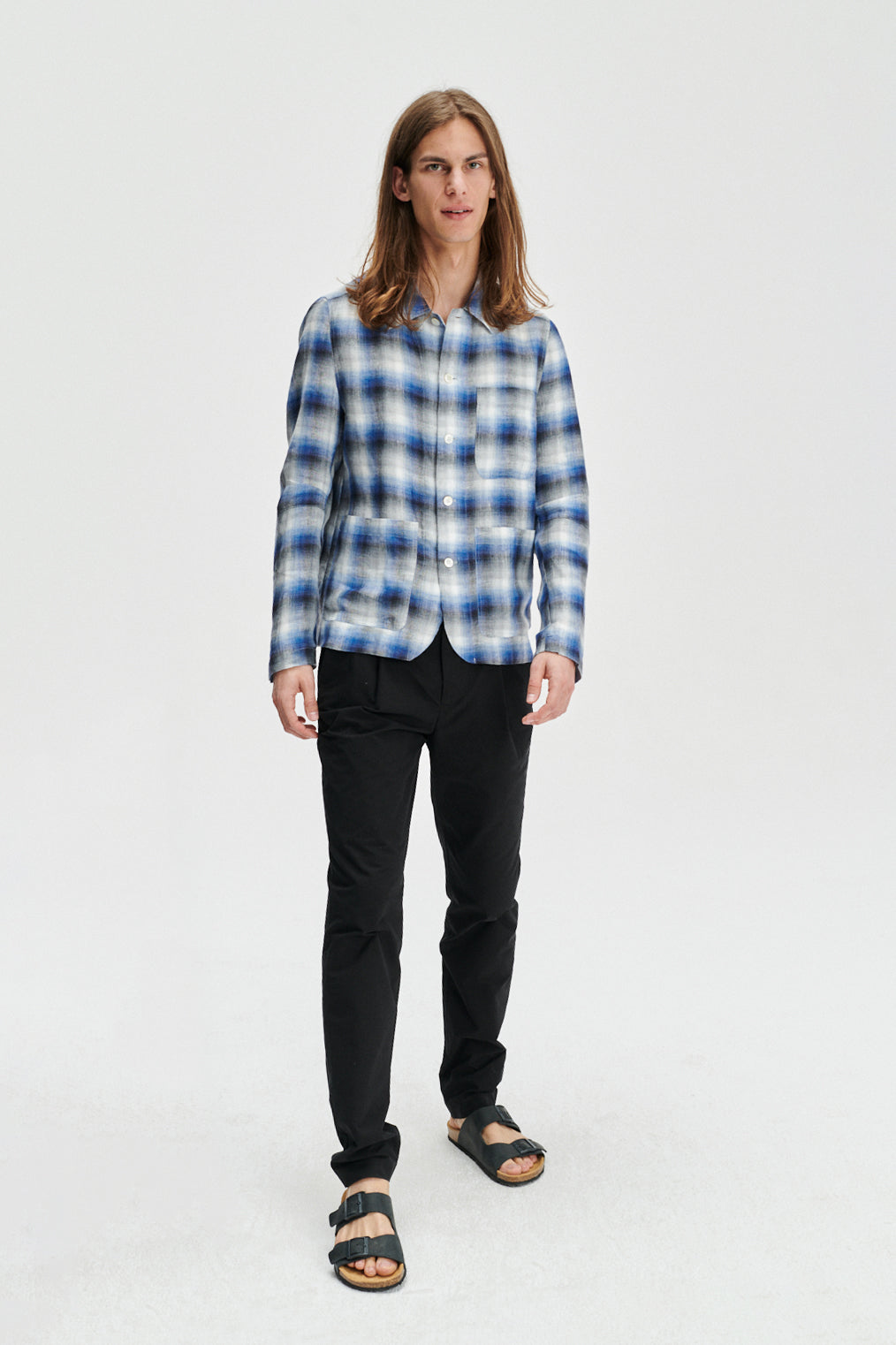 Daily Jacket in a Tonal Blue, Grey and White Chequered Fine Italian Linen by Albini