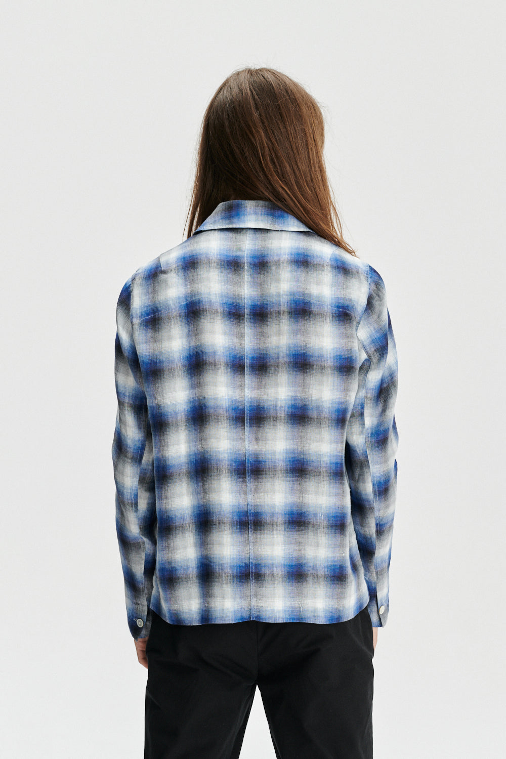 Daily Jacket in a Tonal Blue, Grey and White Chequered Fine Italian Linen by Albini