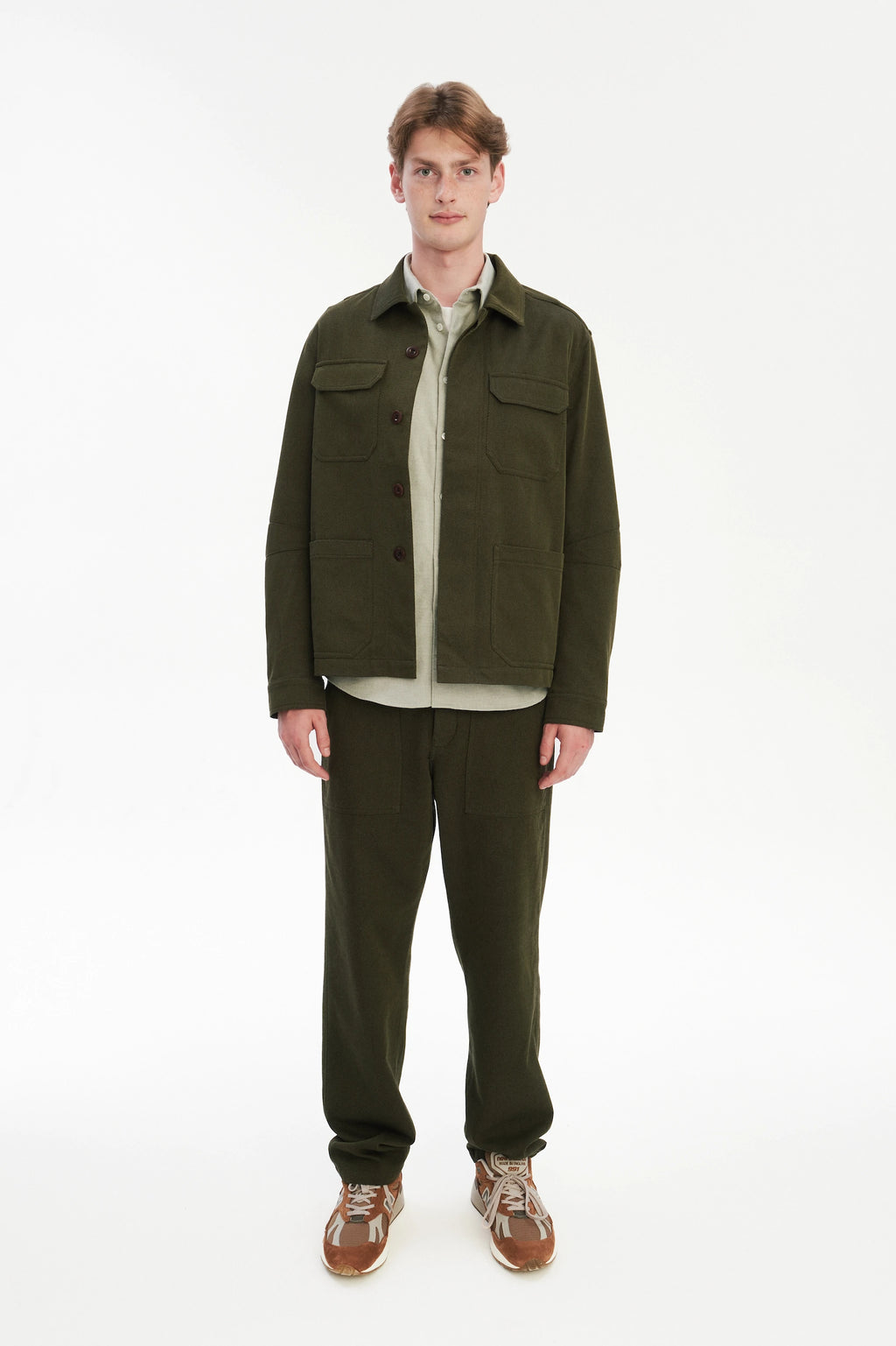 Workwear Jacket in the Finest Olive Green Italian Cotton and Wool Twill from Subalpino