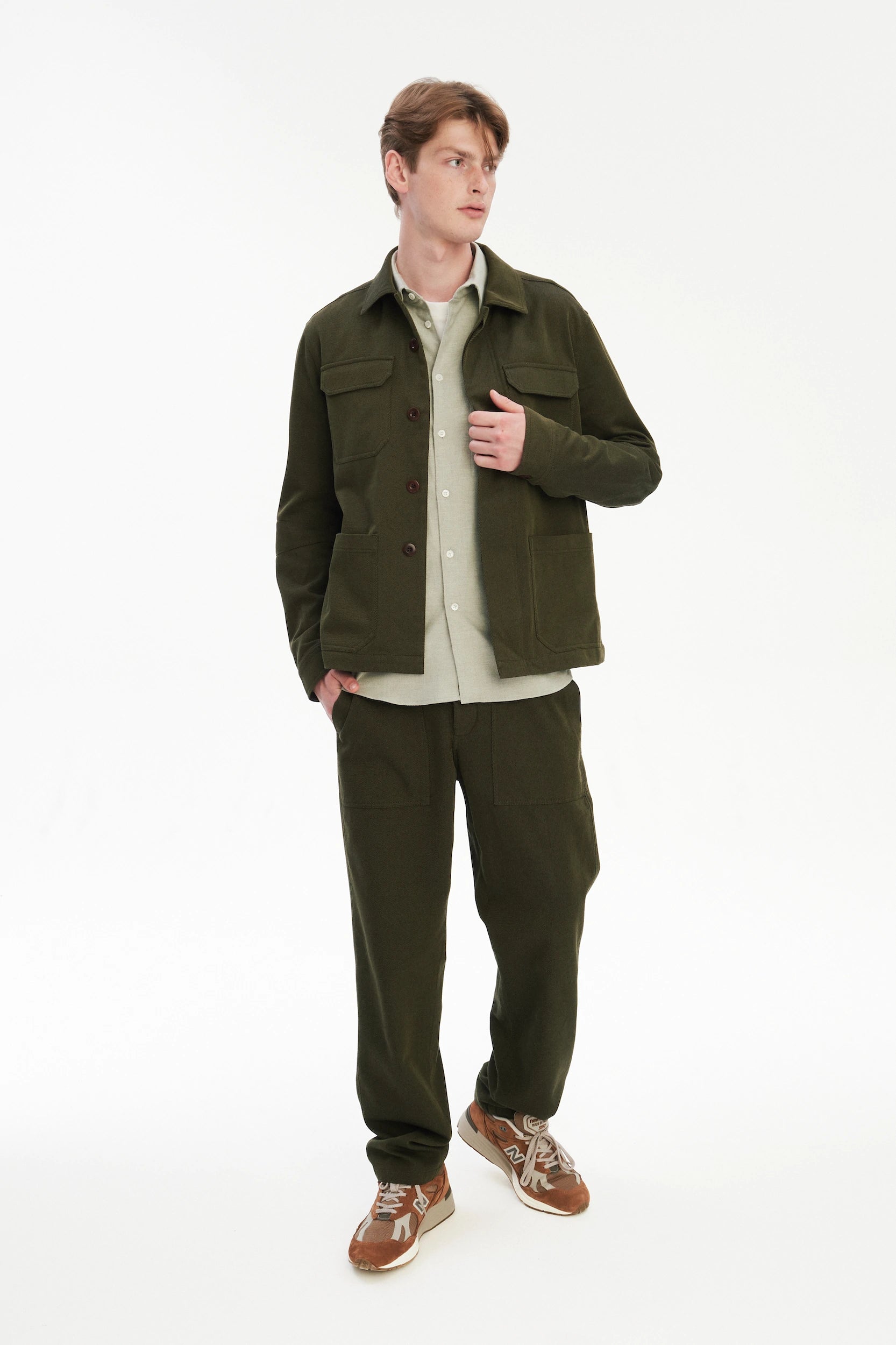 Workwear Jacket in the Finest Olive Green Italian Cotton and Wool Twill from Subalpino