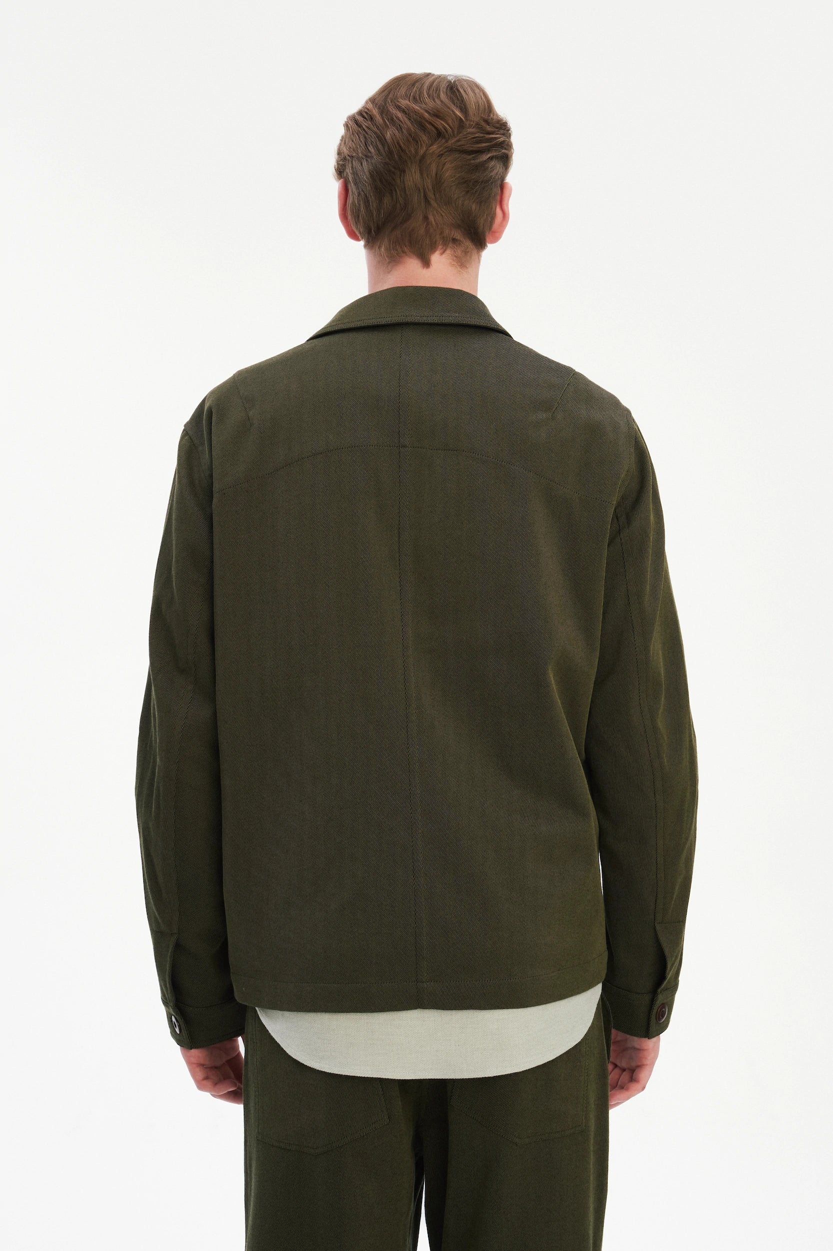 Workwear Jacket in the Finest Olive Green Italian Cotton and Wool Twill from Subalpino