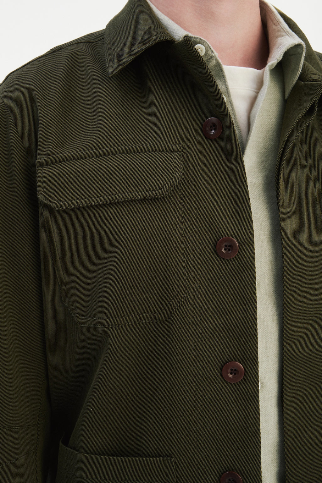 Workwear Jacket in the Finest Olive Green Italian Cotton and Wool Twill from Subalpino