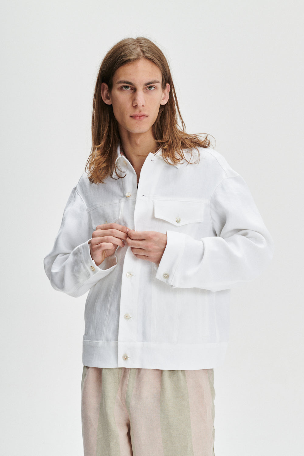 Oversized Jacket in a White Fine Italian Linen