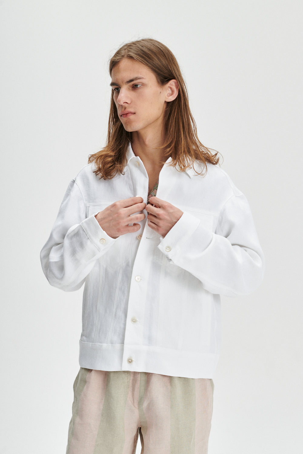 Oversized Jacket in a White Fine Italian Linen