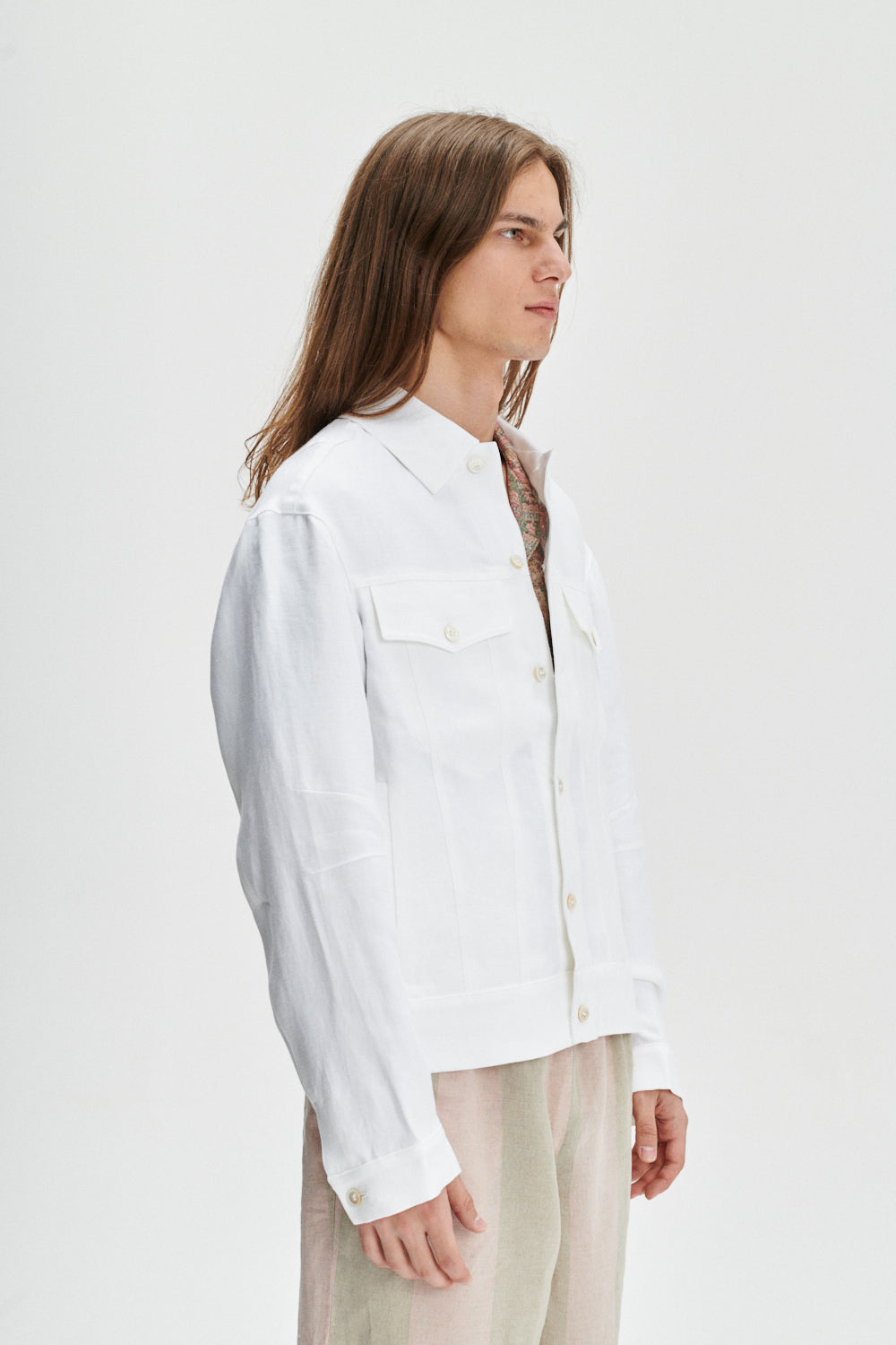 Oversized Jacket in a White Fine Italian Linen