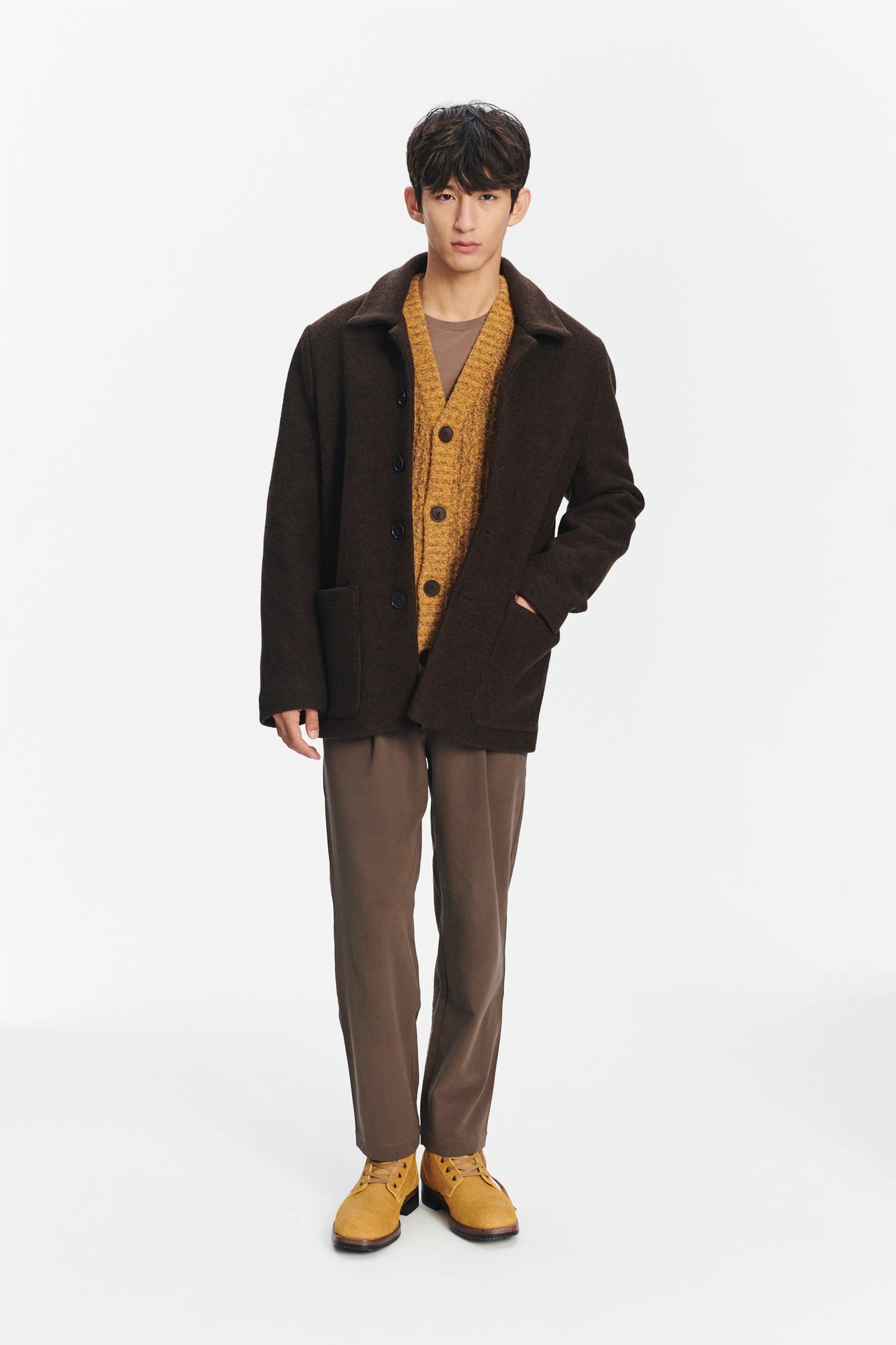 Boiled Wool Jacket in a Dark Chocolate Brown Italian Boiled Wool