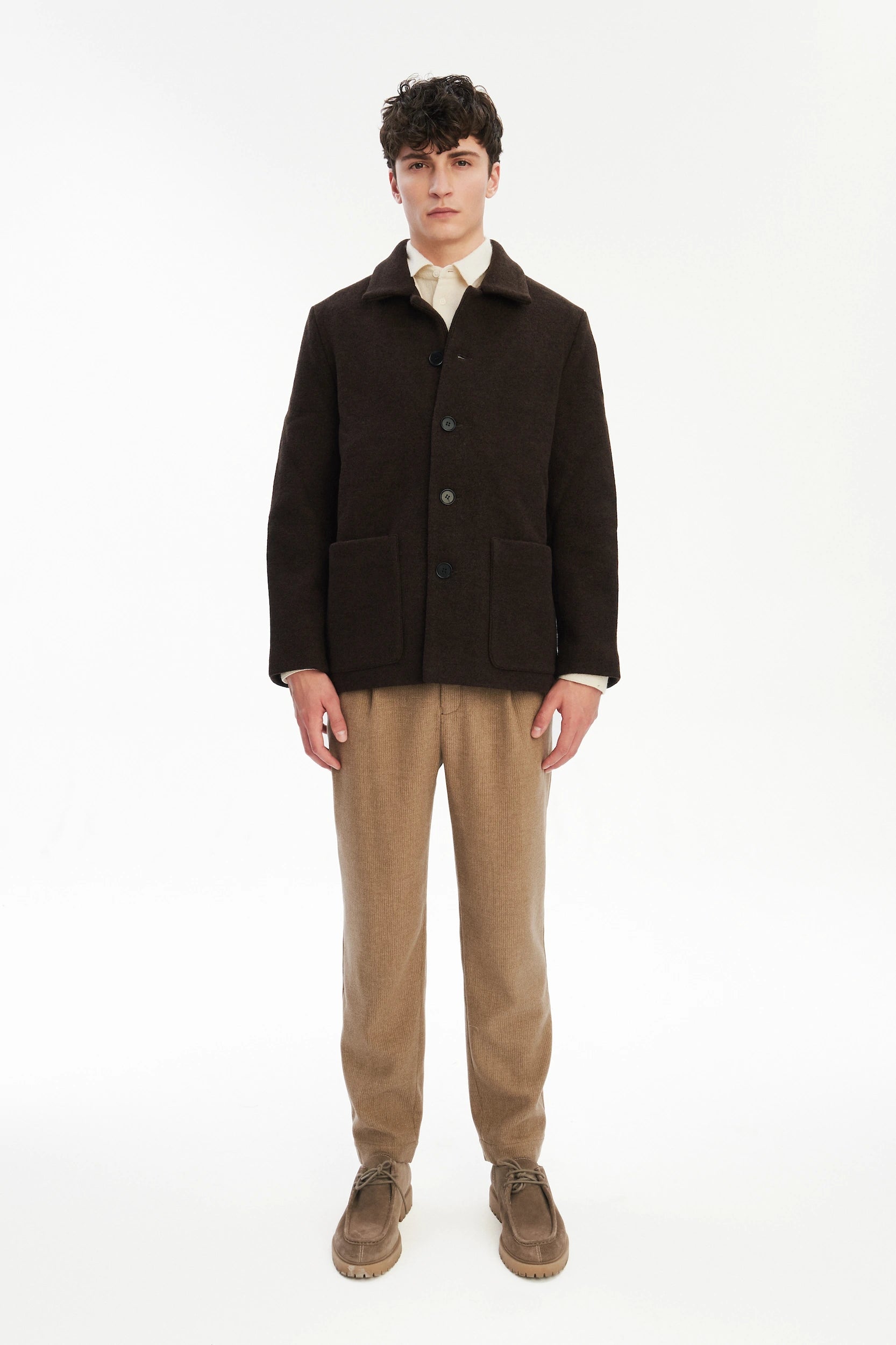 Boiled Wool Jacket in a Dark Chocolate Brown Italian Boiled Wool