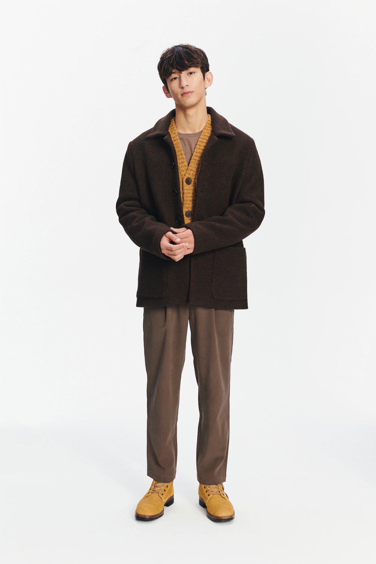 Boiled Wool Jacket in a Dark Chocolate Brown Italian Boiled Wool